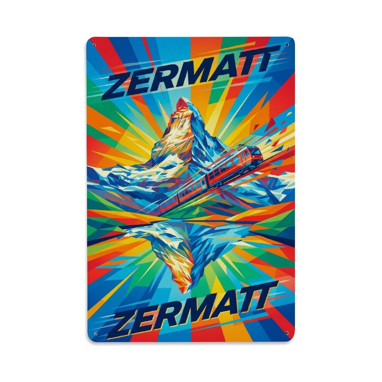 Olhnbad Style Graphic Zermatt Switzerland Alpine Mountain Travel Metal Tin Sign