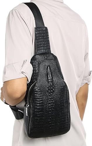 Miniatura 6 de Leather Sling Bag Hiking Daypack for Men Women Outdoor Travel Camping Fishing Business Crossbody Shoulder Chest Pack