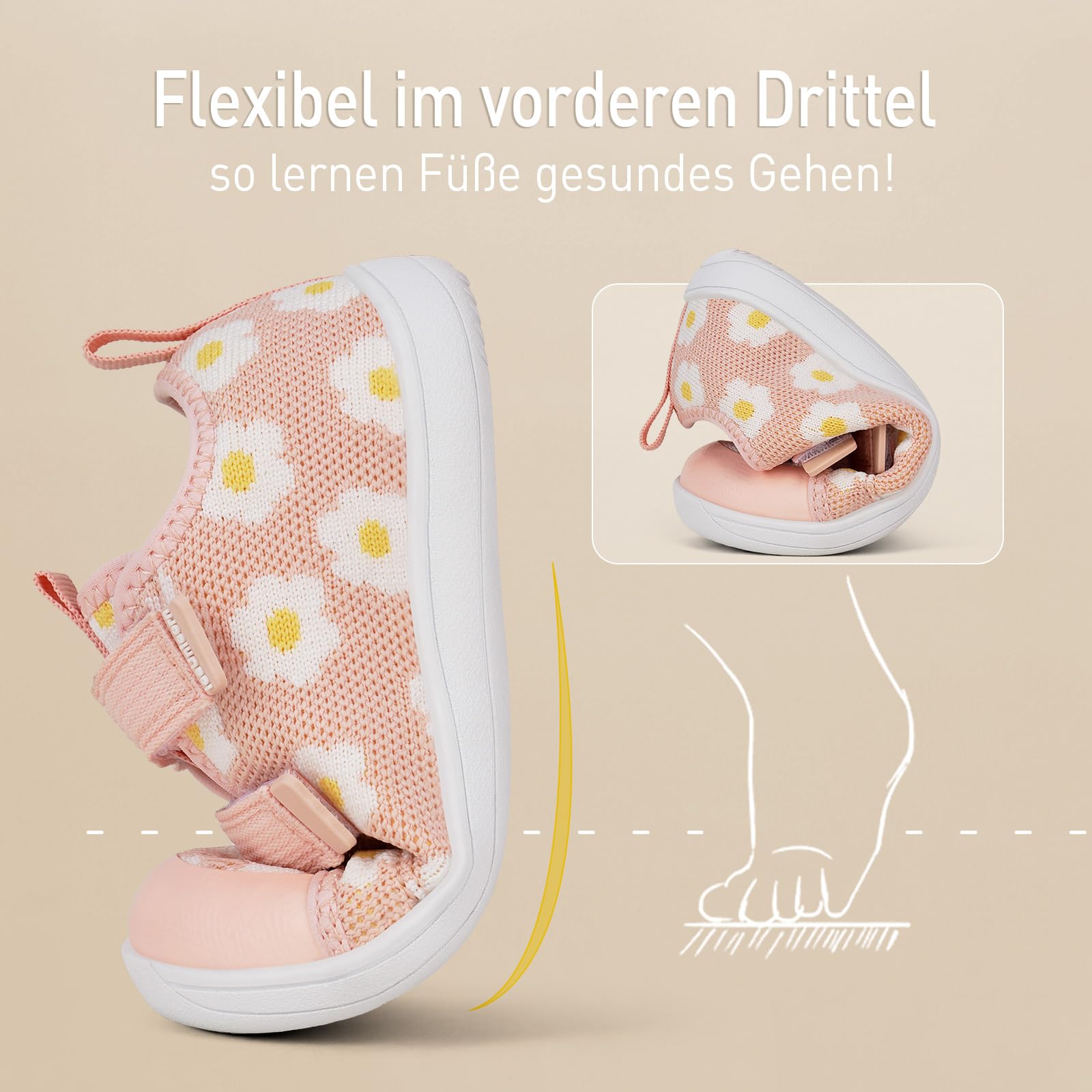 IceUnicorn Kinder Barfußschuhe Breite Zehenbox Jungen Mädchen Hausschuhe Minimalistische Outdoor Traillaufschuhe Walking Schuhe(Nude Pink, 24EU Weit)