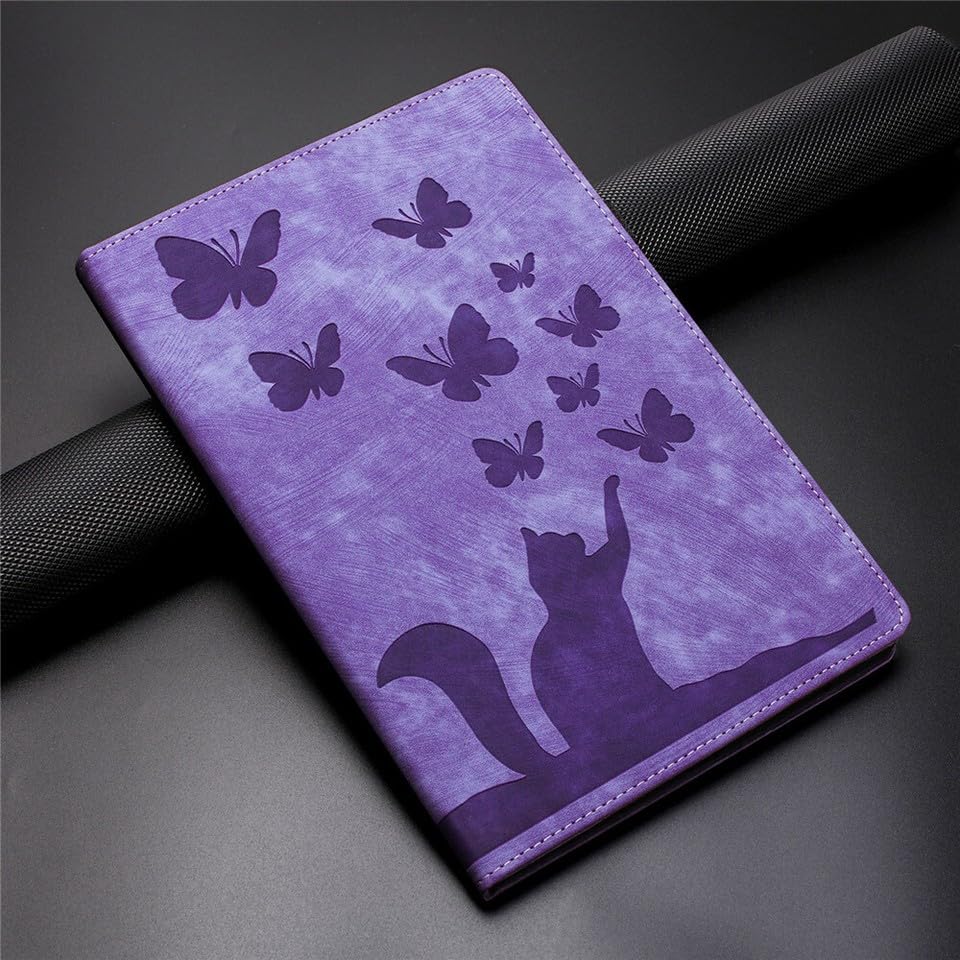 Étui pour iPad 11 violet chat papillon idéal pour le travail et la maison