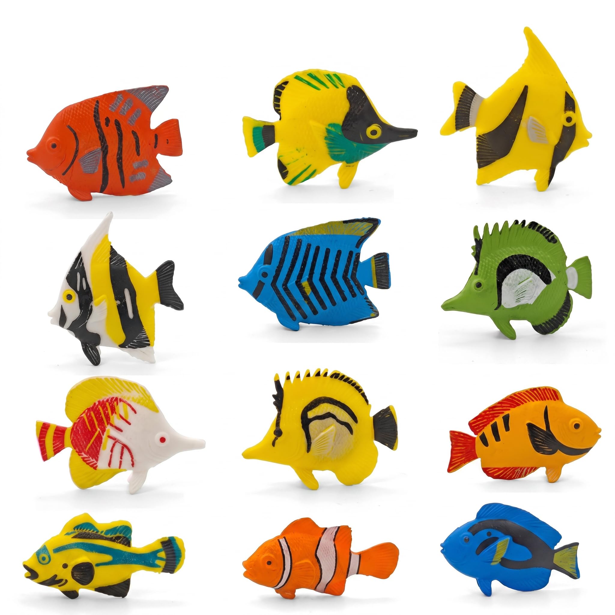 CavspkArt 12Pcs Mini Tropical Fish Figures, PVC Ocean Animal Toys for Classroom Marine Life Teaching, Fish Toys for Kids, Small Aquatic Animal Models for Party Decor