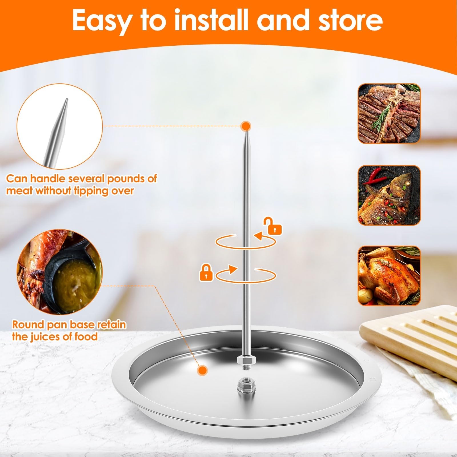 Soporte para brochetas 2 en 1, vertical de acero inoxidable