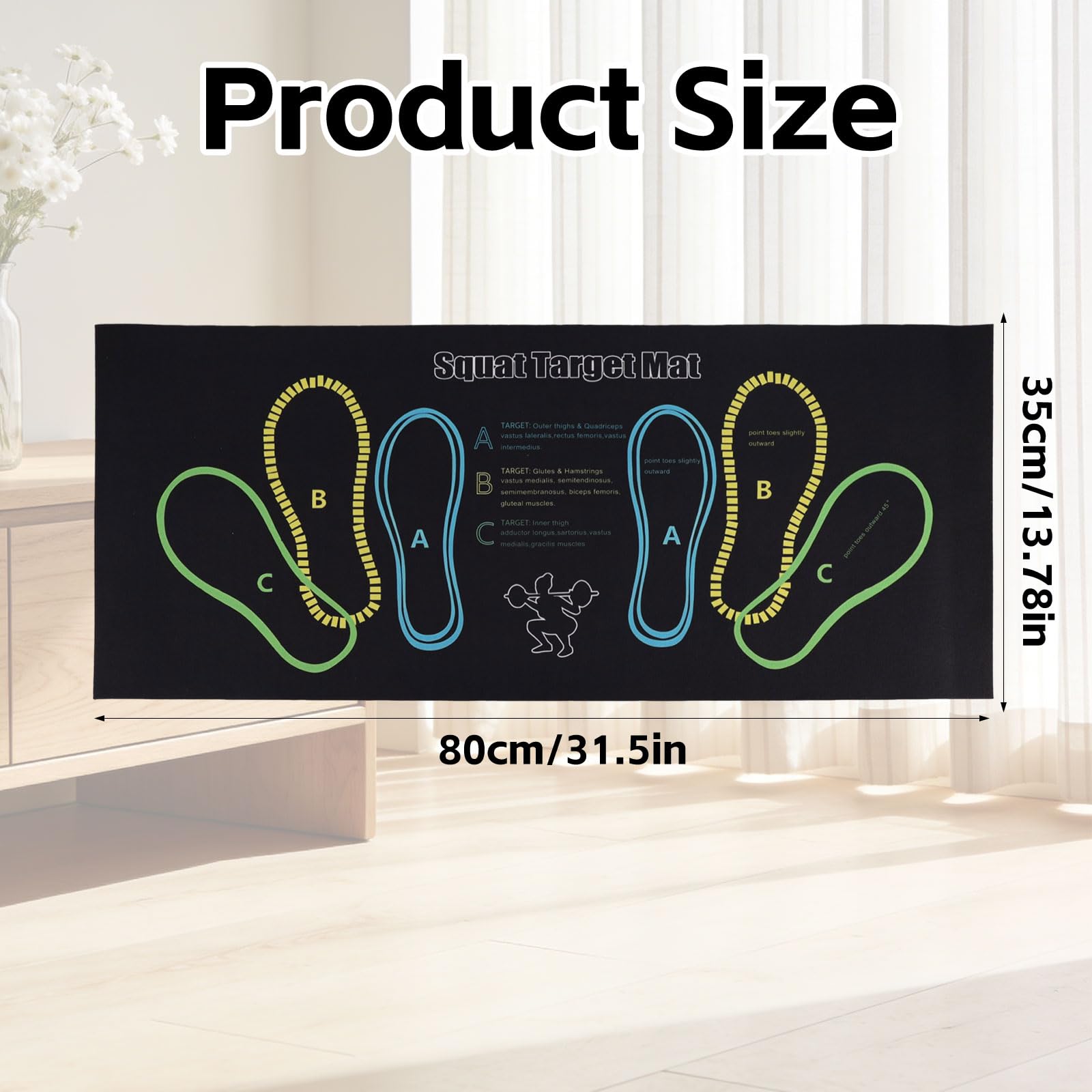 Squat Target Pad with Foot Position, 80x35cm/31.5x13.78in Non-Slip Squat Mat Home Gym & Fitness Accessories for Squats Leg Workouts Abdominal Training - 3