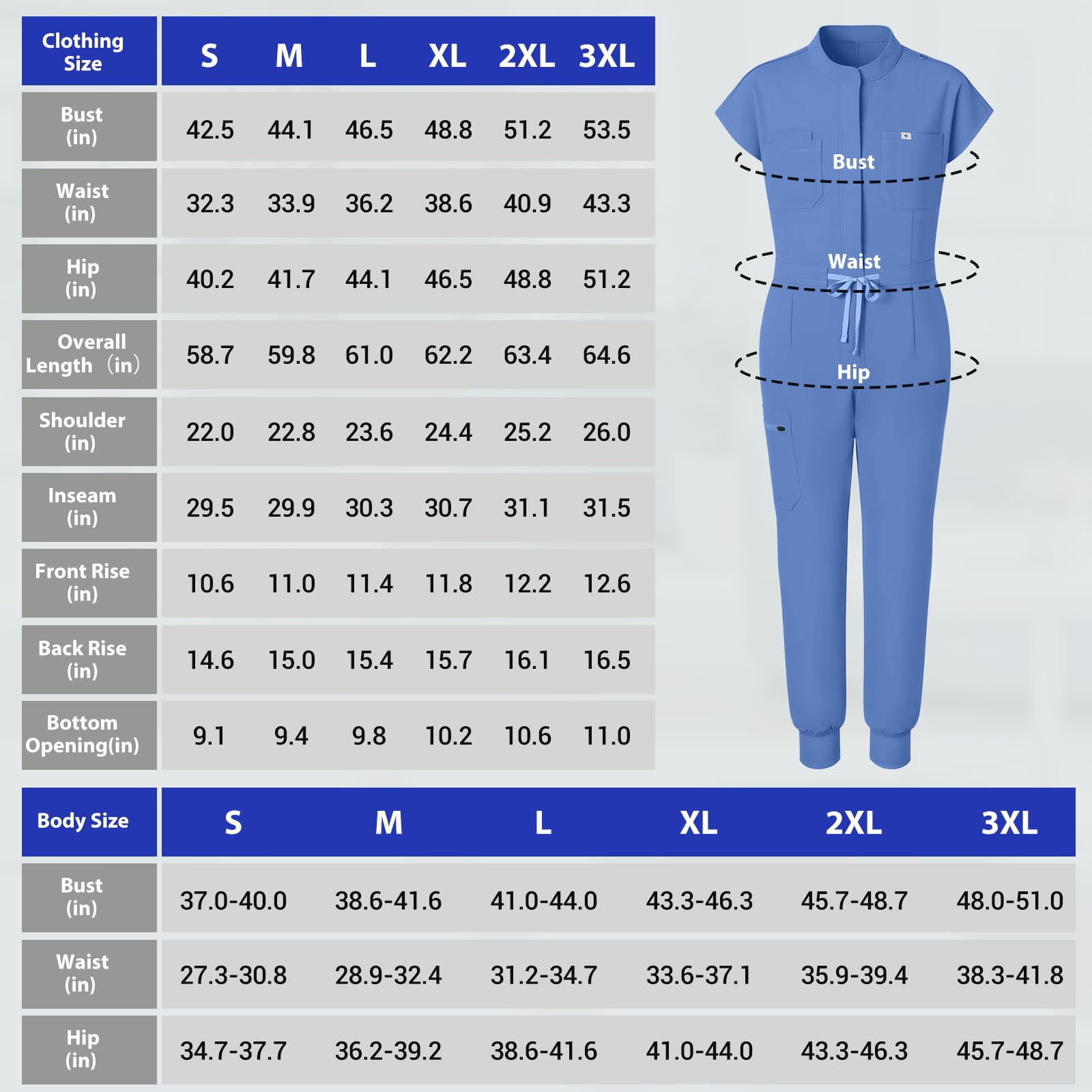 Tuta da donna chirurgica medica, uniforme medica con colletto rialzato e design senza maniche, 8 tasche funzionali, pagliaccetto per professionisti medici