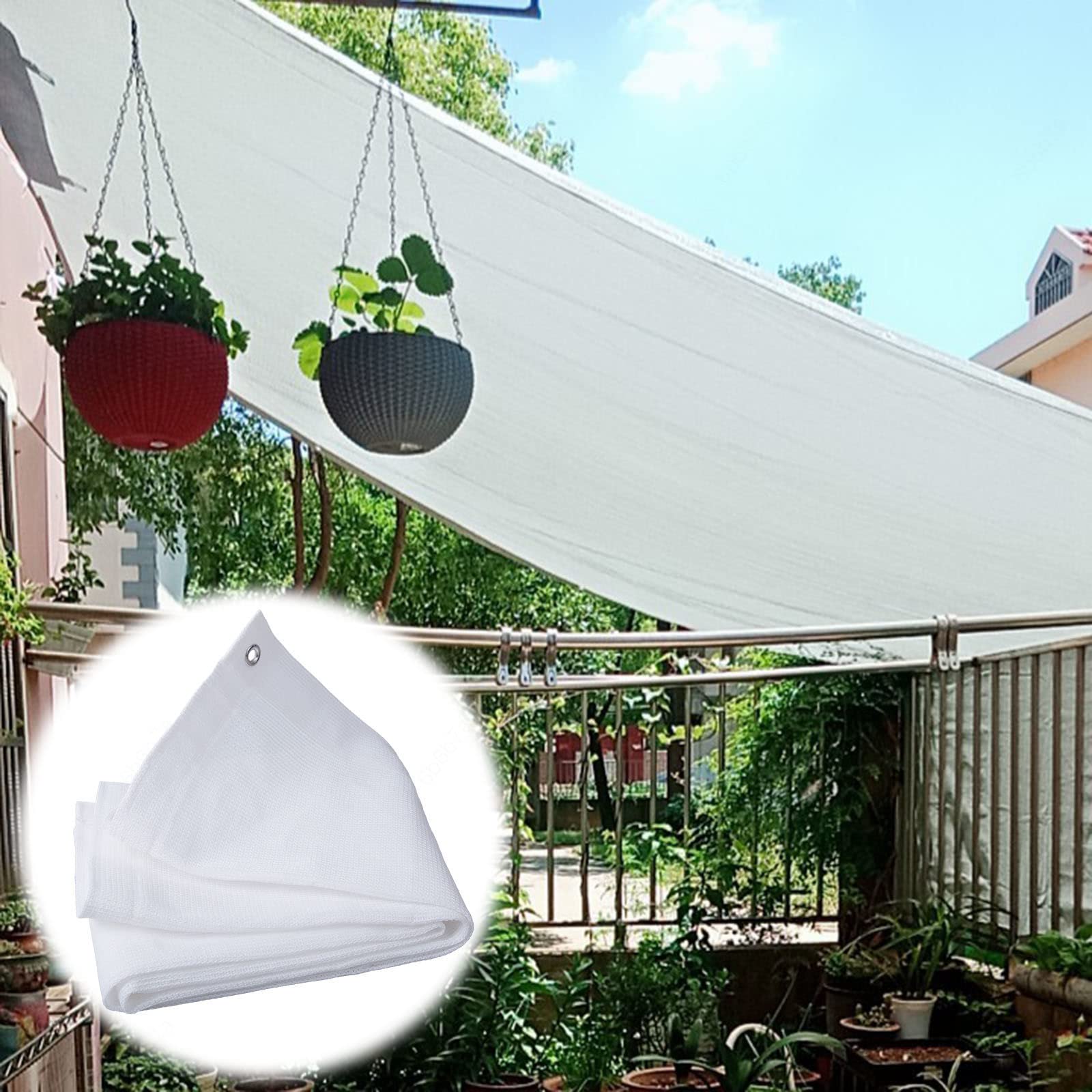 Sonnensegel aus weißem Sonnenschutznetz, 90% UV-beständiges Schattierungsgewebe mit Ösen für Gewächshauspflanzen, 4 x 7 m (2 m, 3 m, 4 m, 5 m, 6 m, 7 m, 8 m, 9 m, 10 m)