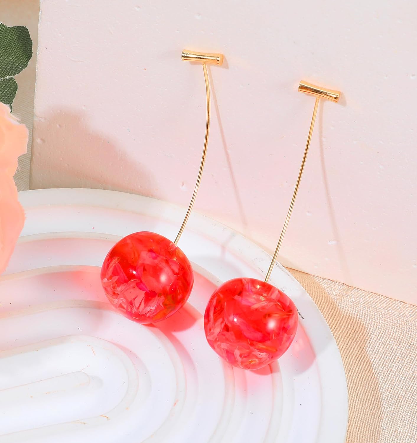 Cherry Earrings for Women, Cherry Earings 3D Red Fruit Drop Dangle Earring, Gold Plated Charm Jewelry, Lightweight - Image 6
