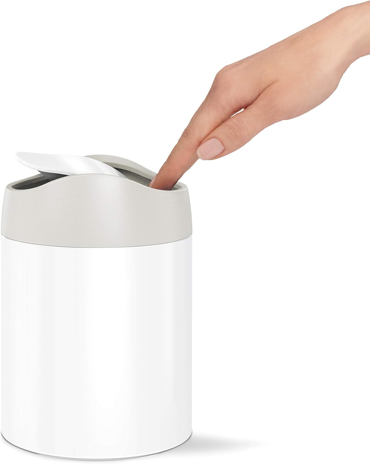simplehuman Mini Countertop Trash Can, 1.5 Liter / 0.4 Gallon, White Steel
