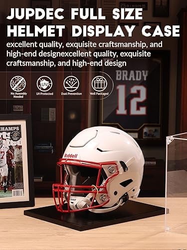 Miniatura 19 de JupDec Estuche de exhibición de discos de hockey acrílico transparente con base de madera, soporte de exhibición de recuerdo de autógrafo