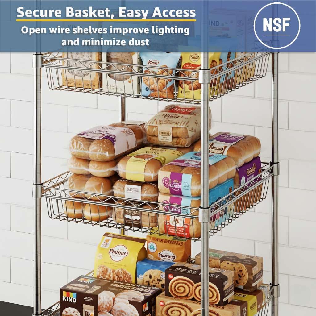 14" x 36" Chrome Shelf Basket, NSF Wire Storage Basket for Commercial Shelving