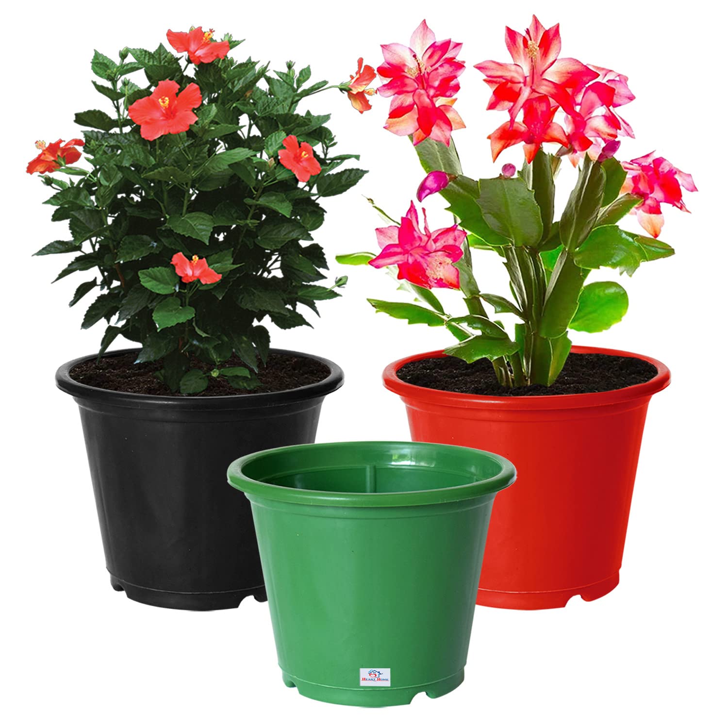 Heart Home Plastic Planters|Gamla|Flower Pots for Garden Nursery Home D�cor,8"x6",Pack of 3 (Green,Red,Black) (B0B6C5M2WG) Amazon Price History, Amazon Price Tracker