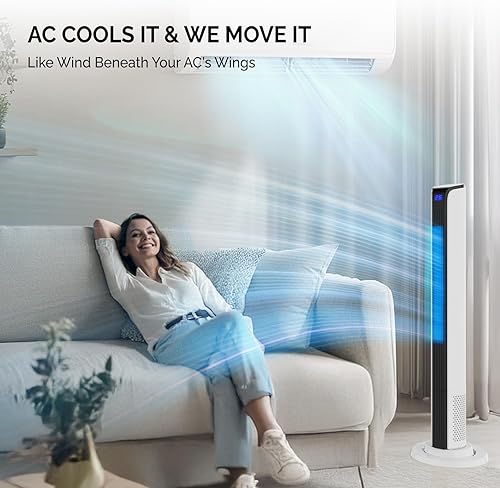 Miniatura 6 de ROVSUN Ventilador de torre de 42 pulgadas con aplicación y control remoto, ventilador de piso inteligente con 3 modos, 3 velocidades y pantalla