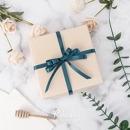 Miniatura 435 de Ribbli - Cinta de satén roja de doble cara, 1 pulgada x 25 yardas, uso para ramo de lazos, envoltura de regalo de Navidad, arreglo floral Rojo