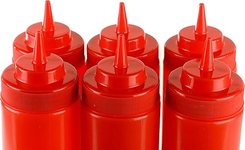 Miniatura 4 de Paquete de 4 botellas de plástico rojo de 24 onzas para condimentos, salsas, aderezos, artes y manualidades, salsa de tomate, mostaza, aceite,
