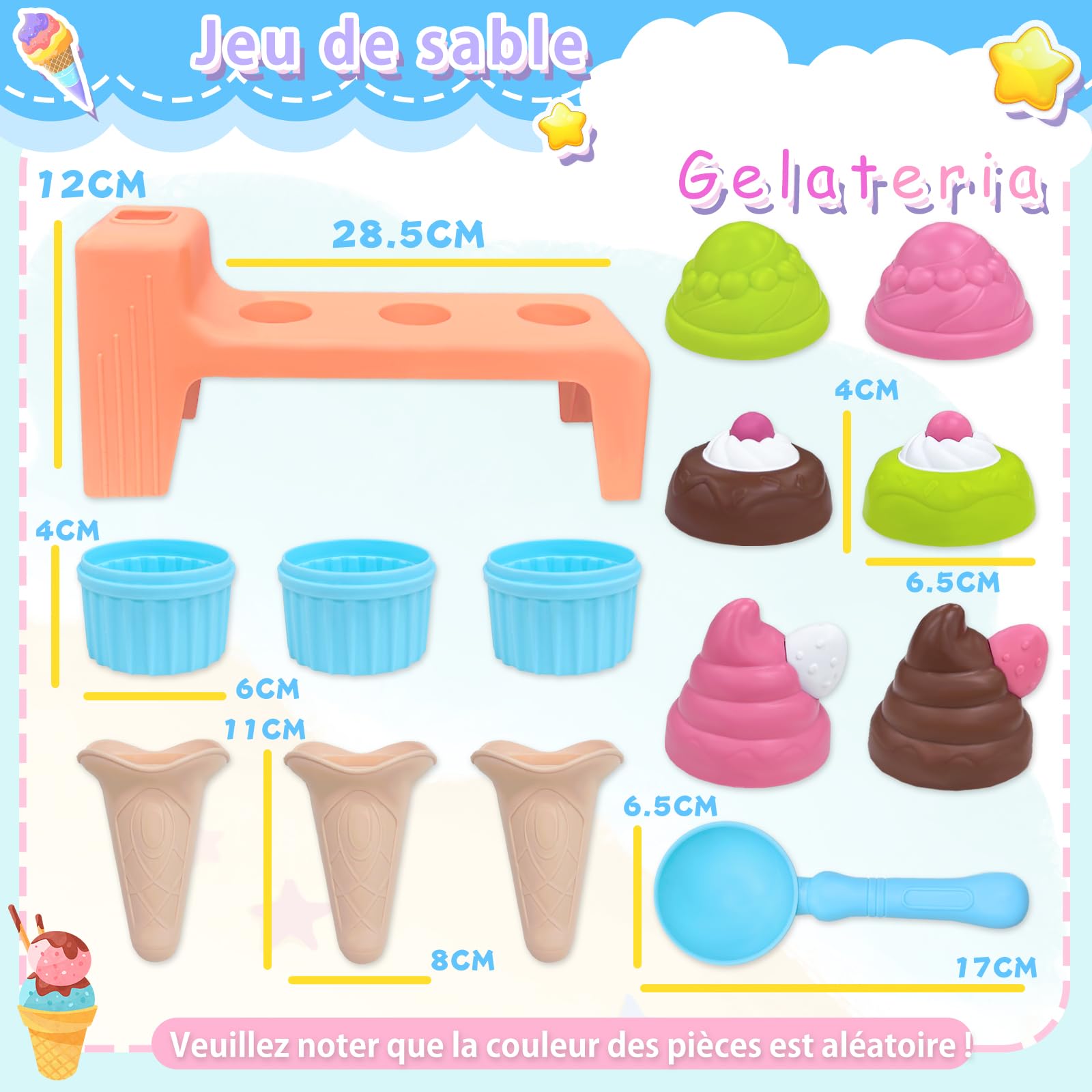 VBACALA BACALA Jouets de Plage, Jouets de Crème Glacée pour Enfants, Pelle de Sable, Moulage de Crème Glacée, Jouet de Gâteau de Plage, Jeux de Rôle de Plage pour Les Enfants âgés de 3 Ans et Plus