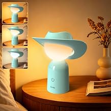 Gritin Original Design Cowboy Hat Night Light, Bedside Table Lamps | Eye Caring 3 Colors, Stepless Dimming, Rechargeable, Memory Function, Long-Lasting Stylish Desk Light for Nursery, Gifts