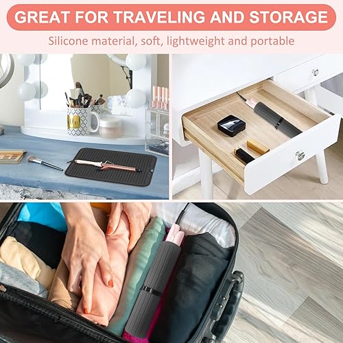 Miniatura 7 de Quccefods Alfombrilla grande de silicona resistente al calor para herramientas de cabello rizador, plancha, alisador de pelo - Funda portátil para