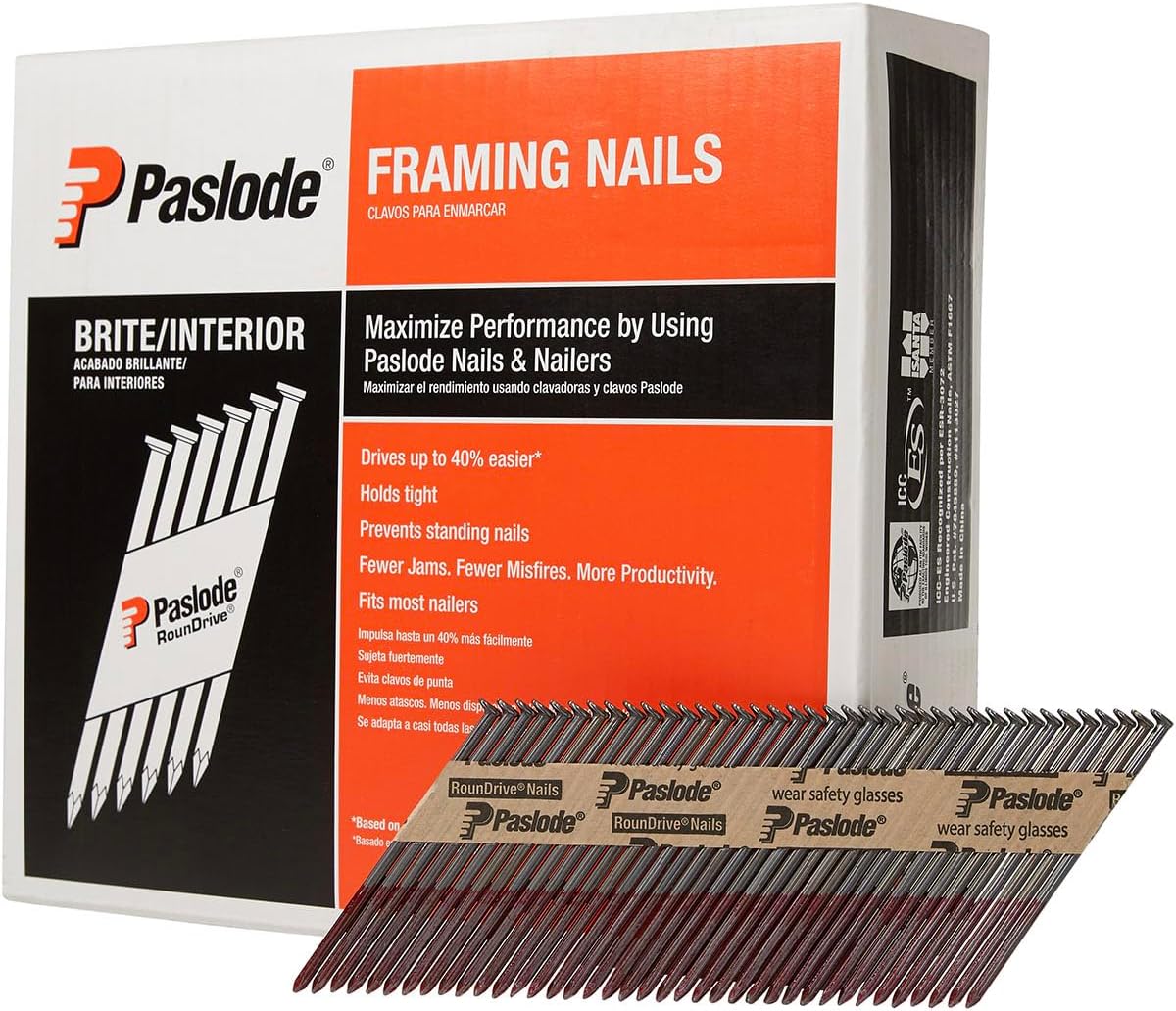 Paslode Brite 30 Degree Framing Nails, 3-1/4" x .131", Smooth, 2500 Ct