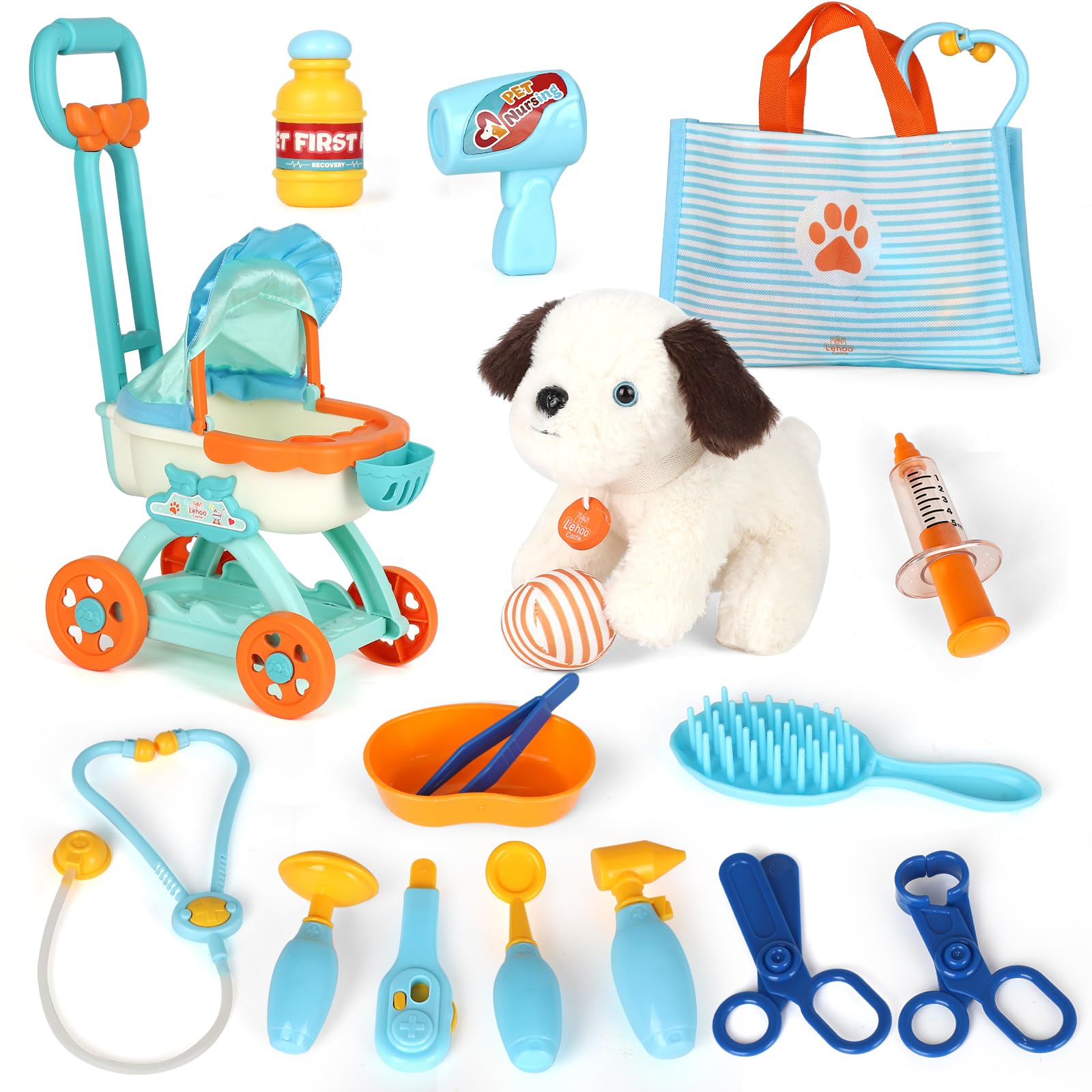 Lehoo Castle Doctor Set for Kids, Vet Playsets with Puppy Doll, Pet Stroller, Pretend Medical Kits Role Play Set for 3-4 Year Old Girls Boys