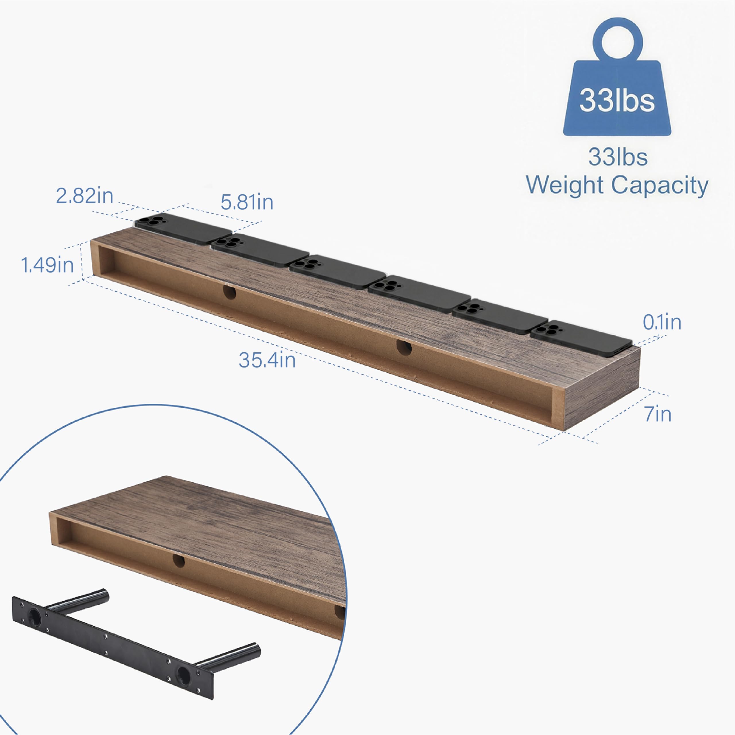 Estantes flotantes de madera para decoración de pared y almacenamiento, estantes colgantes resistentes con soportes invisibles, estante decorativo de pared para sala de estar, dormitorio