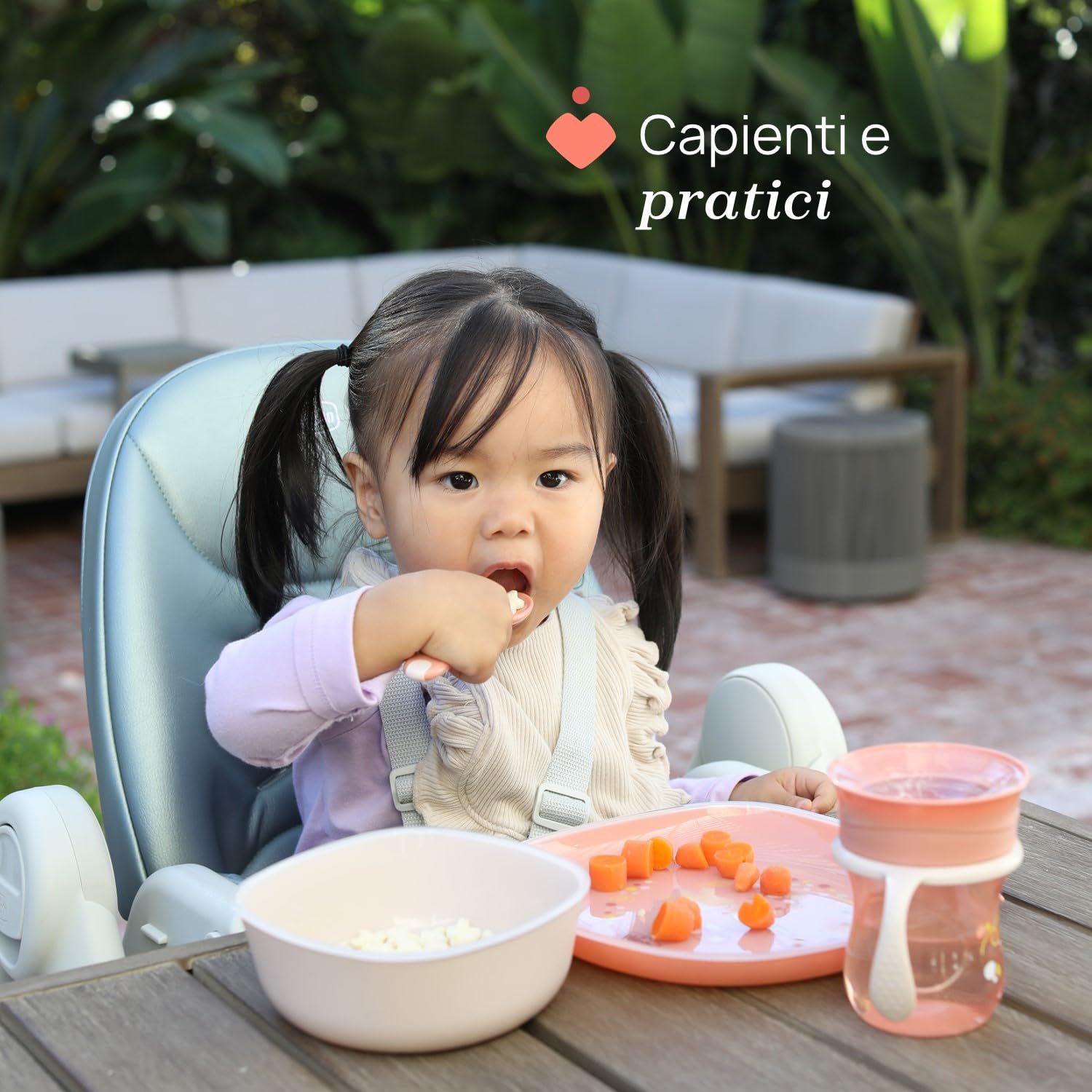 Chicco Set Piatti Bambini, Set Pappa Svezzamento con 1 Piatto Piano e 1 Ciotola, 2 Pezzi, Set piatti impilabili, Riutilizzabili, salvaspazio, 12+ Mesi, Azzurro