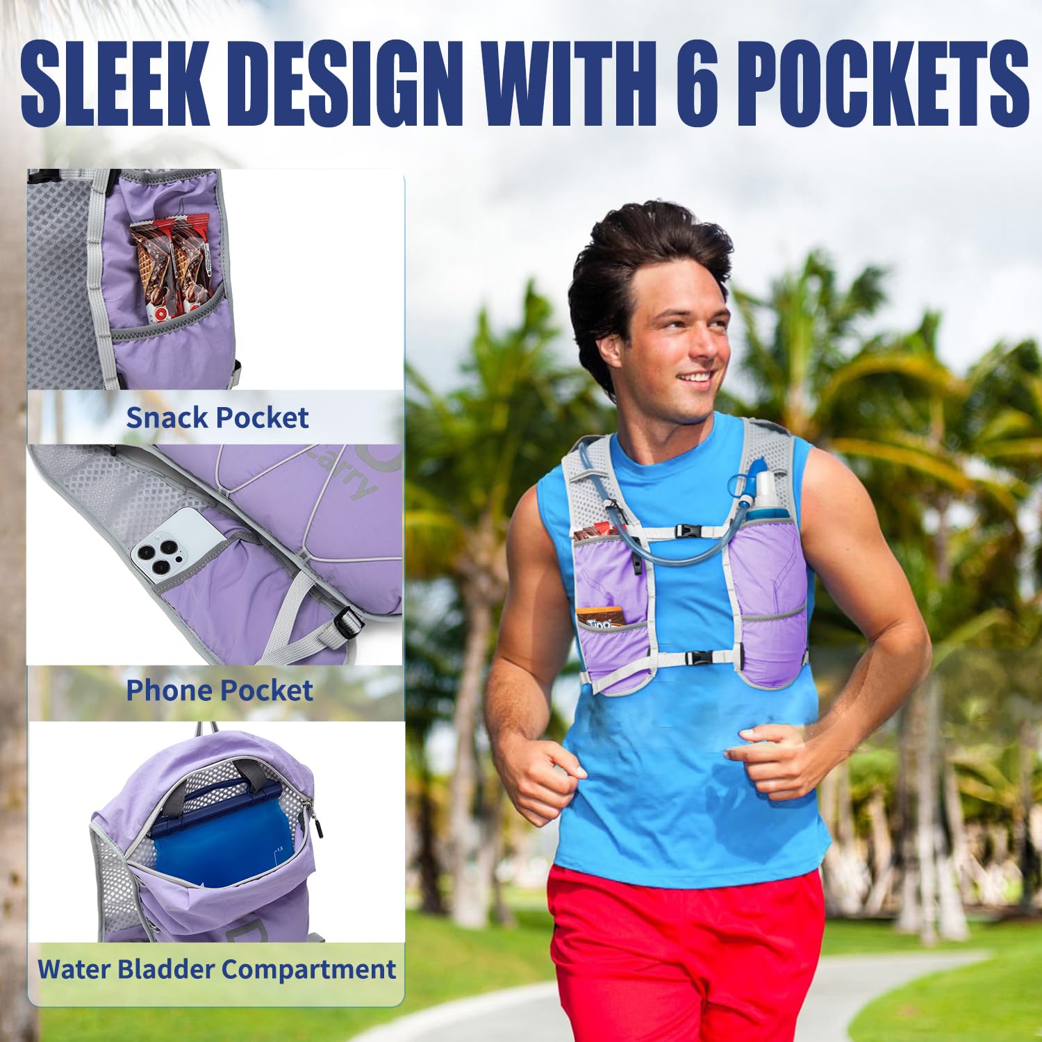 Lightweight Running Vest for Women and Men Hydration Backpack Pack with 1.5L Water Bladder Bag for Hiking Trail Running Gear Cycling Marathon (Lavender)