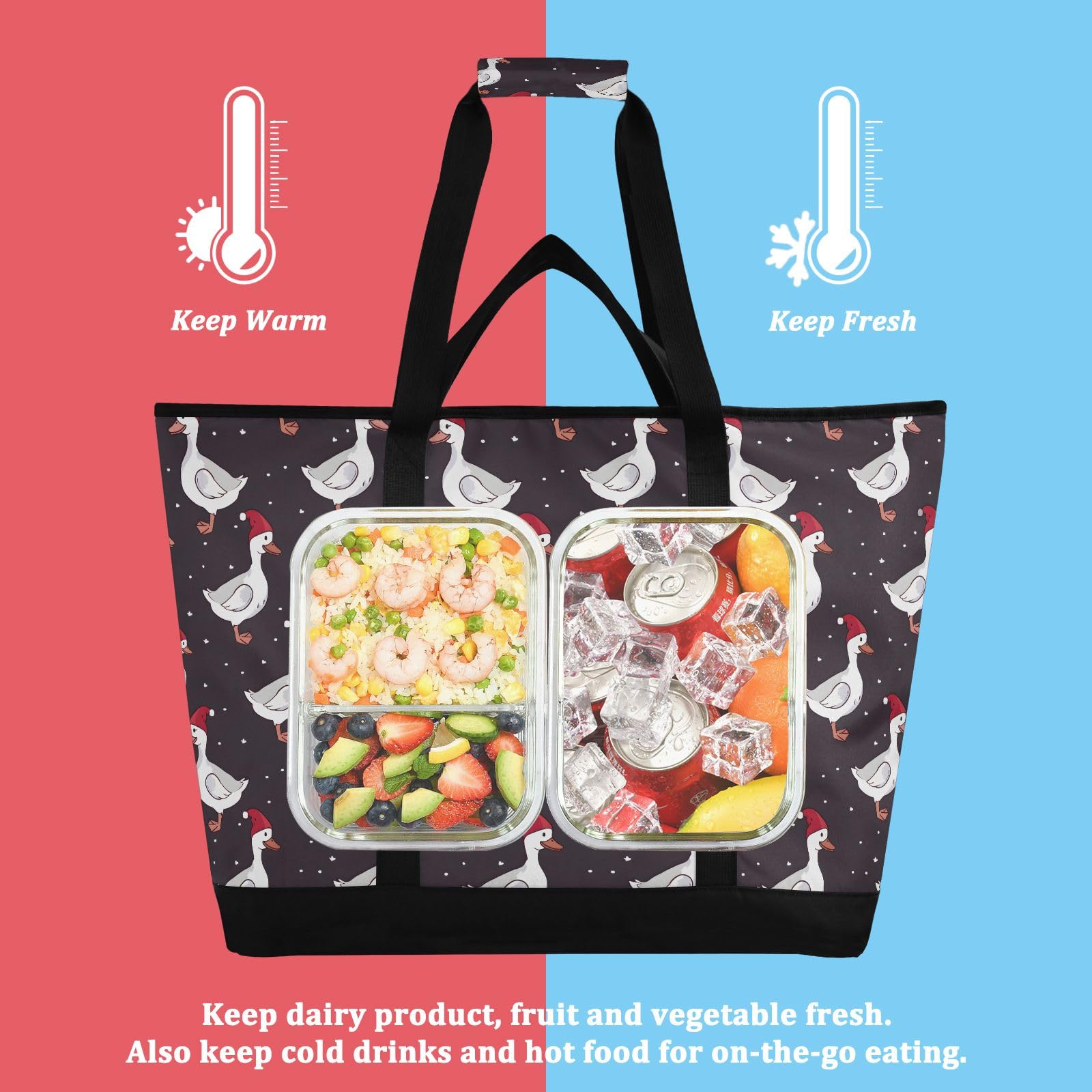 Christmas Ducks - Bolsa térmica térmica reutilizable con cremallera, bolsa térmica grande portátil para viajes o camping