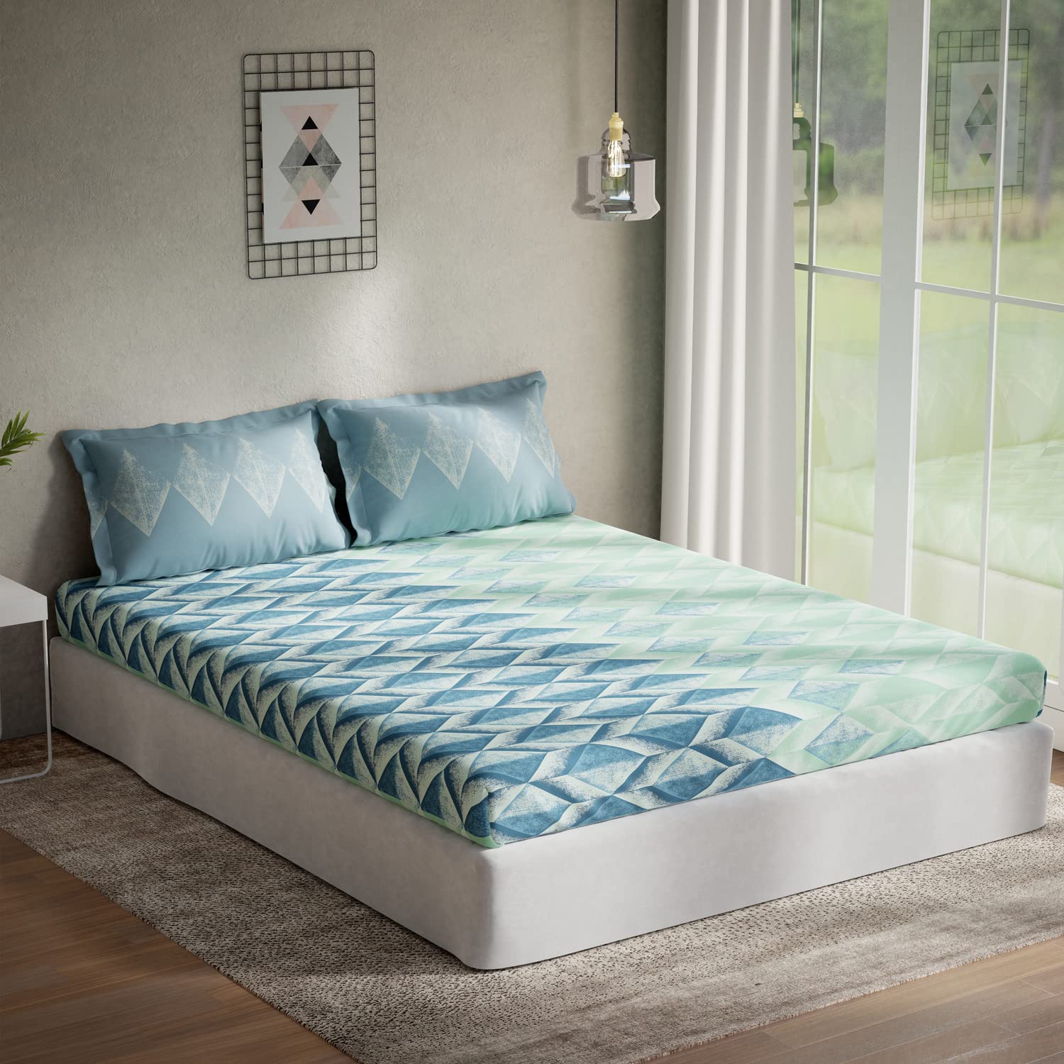 DDECOR - Diamond 100% Cotton Double Bedsheet with 2 Pillow Covers, Blue (B08VGPDS1P) Amazon Price History, Amazon Price Tracker