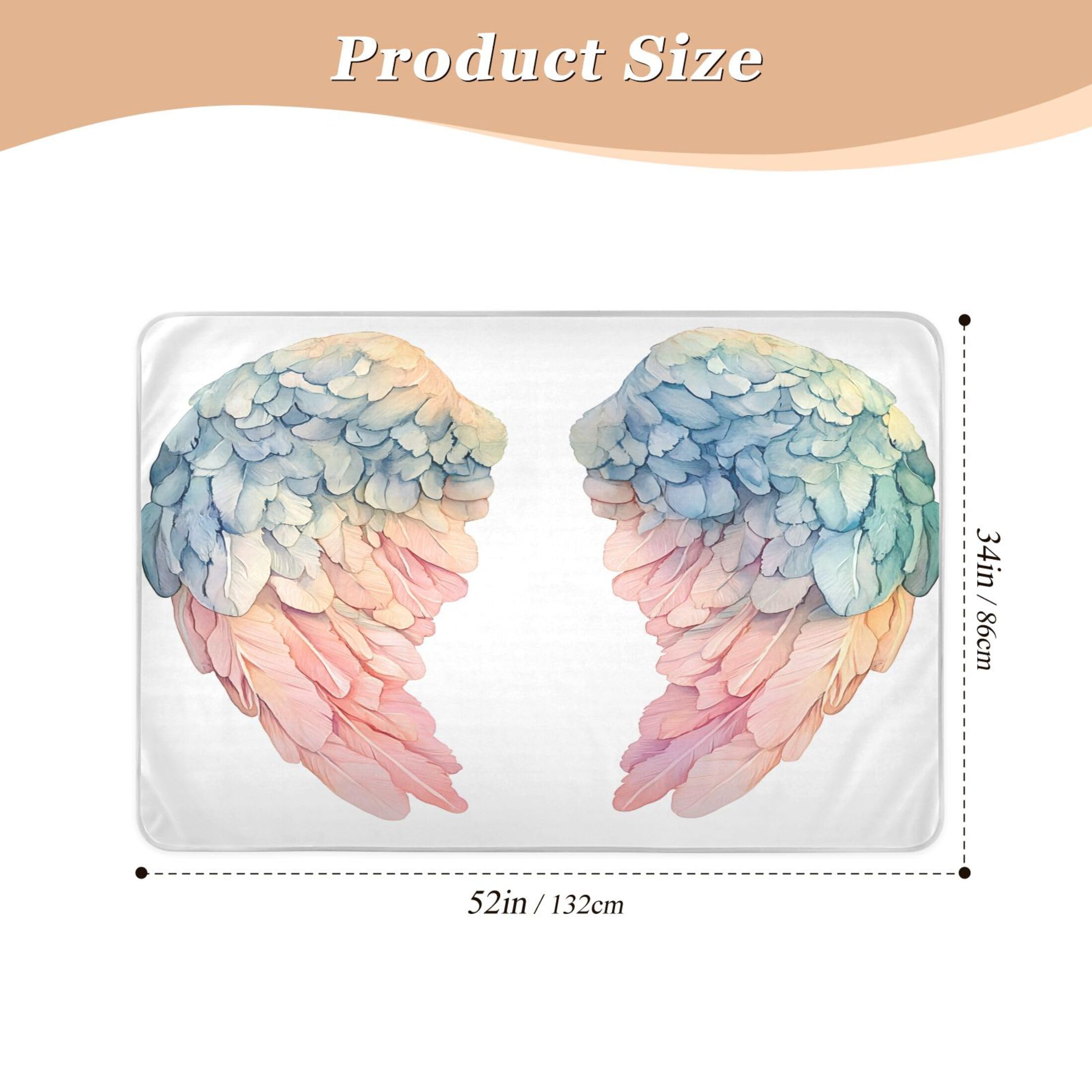 Takiito Pastel Angel Wings Bed Pad Reusable Bed Underpad Washable Waterproof Leak-Proof Quick Dry Incontinence Pee Pad for Toddlers Kids Adults Pets 34x52 in