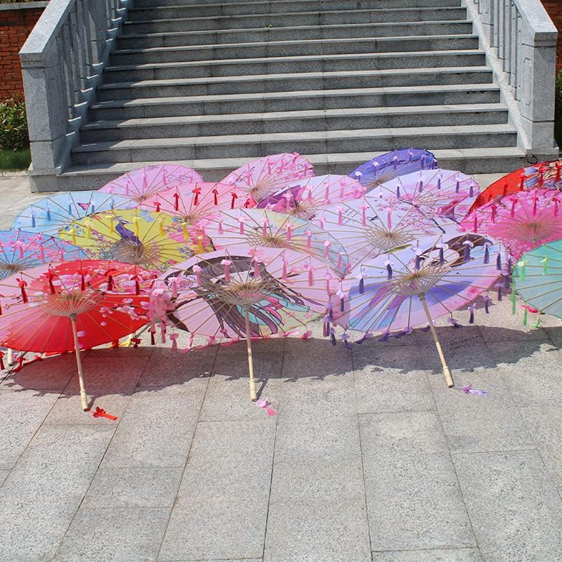 Miniatura 4 de Paraguas de papel de aceite chino japonés asiático, mango de madera, pintura clásica colorida, accesorios de baile para boda, disfraces, cosplay