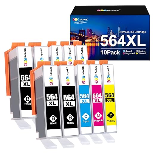 GPC Image Compatible Ink Cartridge Replacement for HP 564XL 564 XL ink use with DeskJet 3520 3522 Officejet 4620 Photosmart 5520 6510 6515 6520 7520 7525 D7560 Printer (Black Cyan Magenta Yellow, 10P)