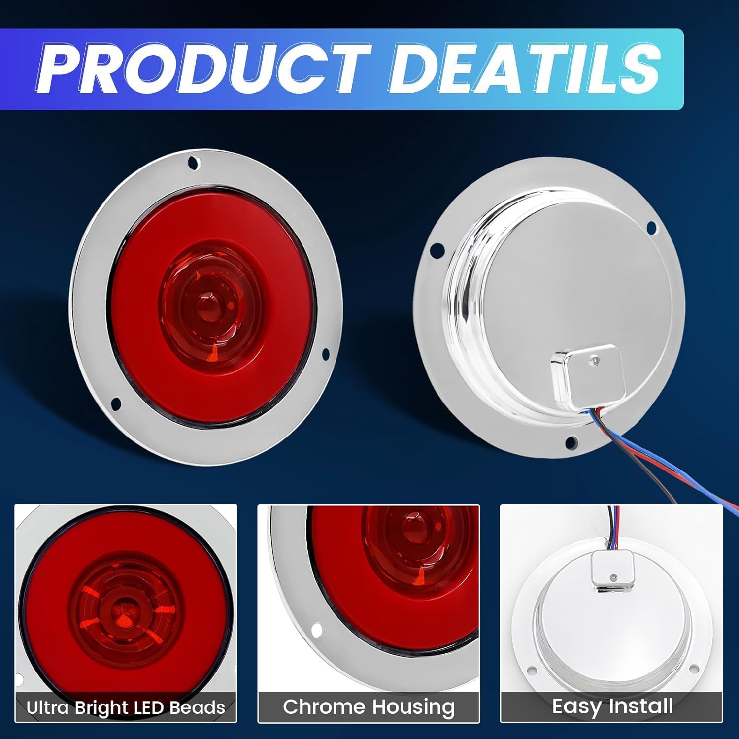 Trailer Light Kit, LED Trailer Light Kit Yellow Round LED Truck Tail Stop Brake Turn Reverse Tractor Lights for RV Truck (Red)