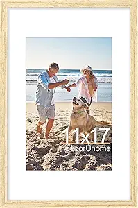 decorUhome 11x17 Picture Frame, Display Pictures 8x12 with Mat or 11x17 without Mat, Wall Hanging Poster Frame, Natural, 1 Pack