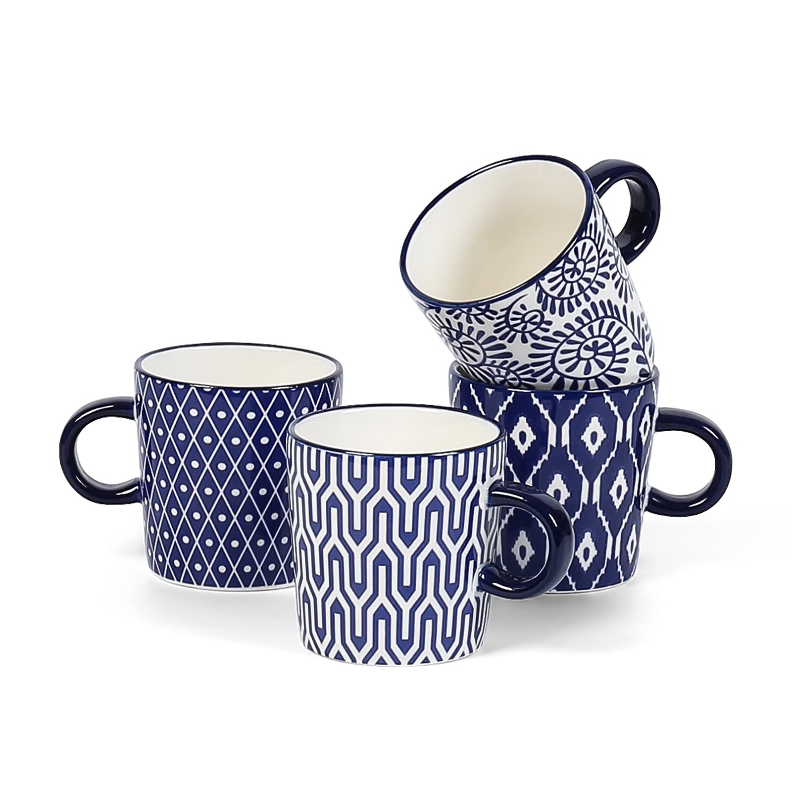 Selamica Espressotassen aus Keramik, 4er-Set, 142 ml, Espressotassen, Porzellan, Cappuccinotassen, Demitasse-Tassen für Kaffee, Latte, Lungo, Tee, Vintage-Blau