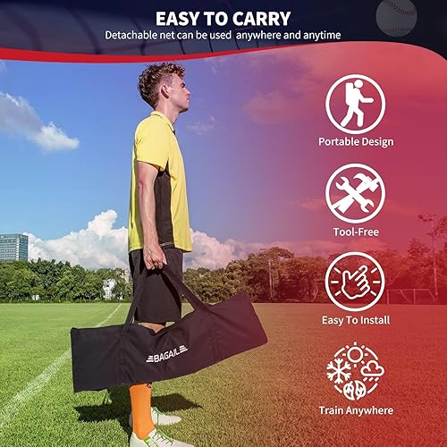 Miniatura 7 de BAGAIL 7x7 ft Baseball & Softball Practice Net with Bow Frame for Batting, Hitting, Pitching, Portable Baseball Throwing Net with Strike Zone, Carry