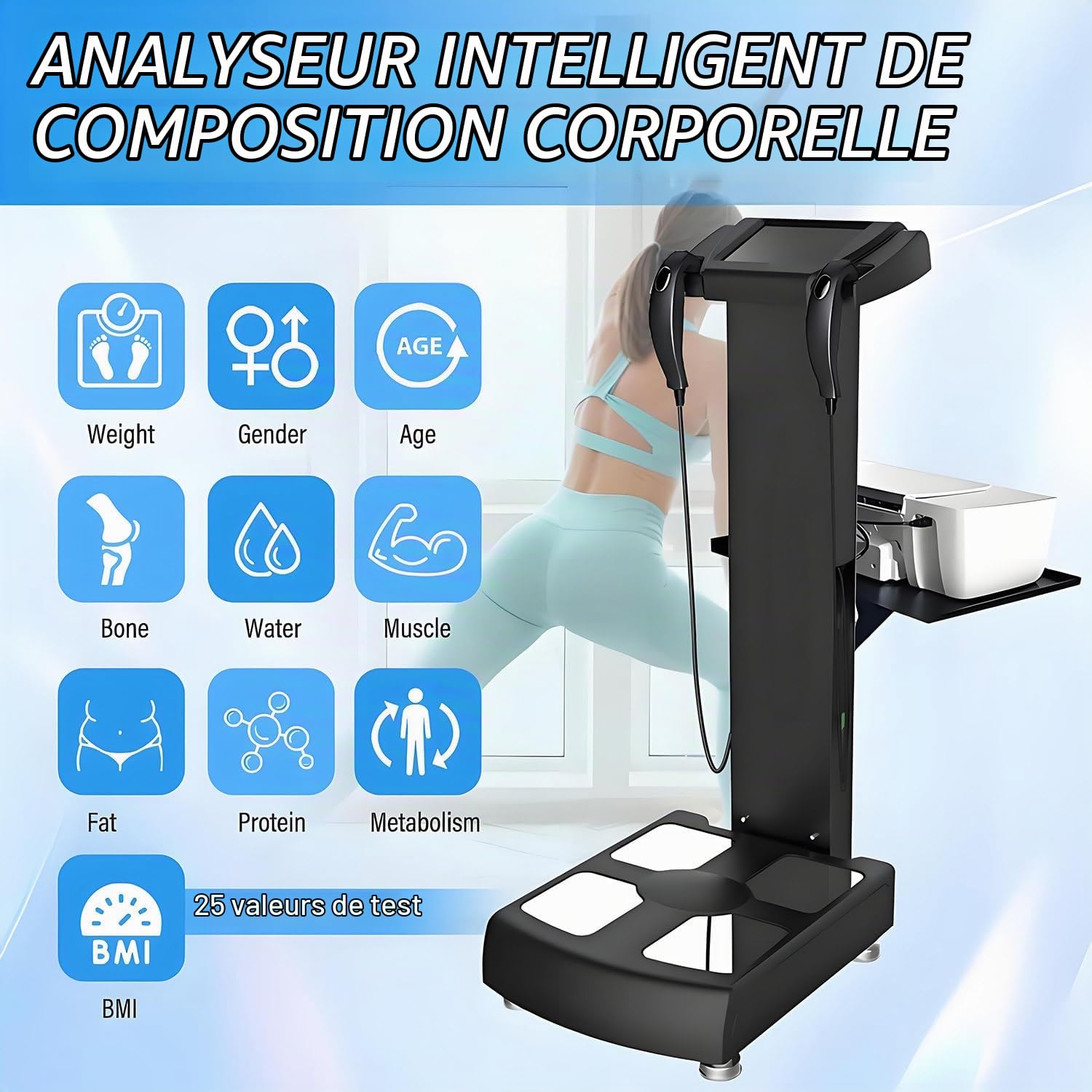 Balance intelligente pour le poids corporel : balance de graisse corporelle avec IMC, masse musculaire, 20 mesures de composition corporelle avec grand écran précis