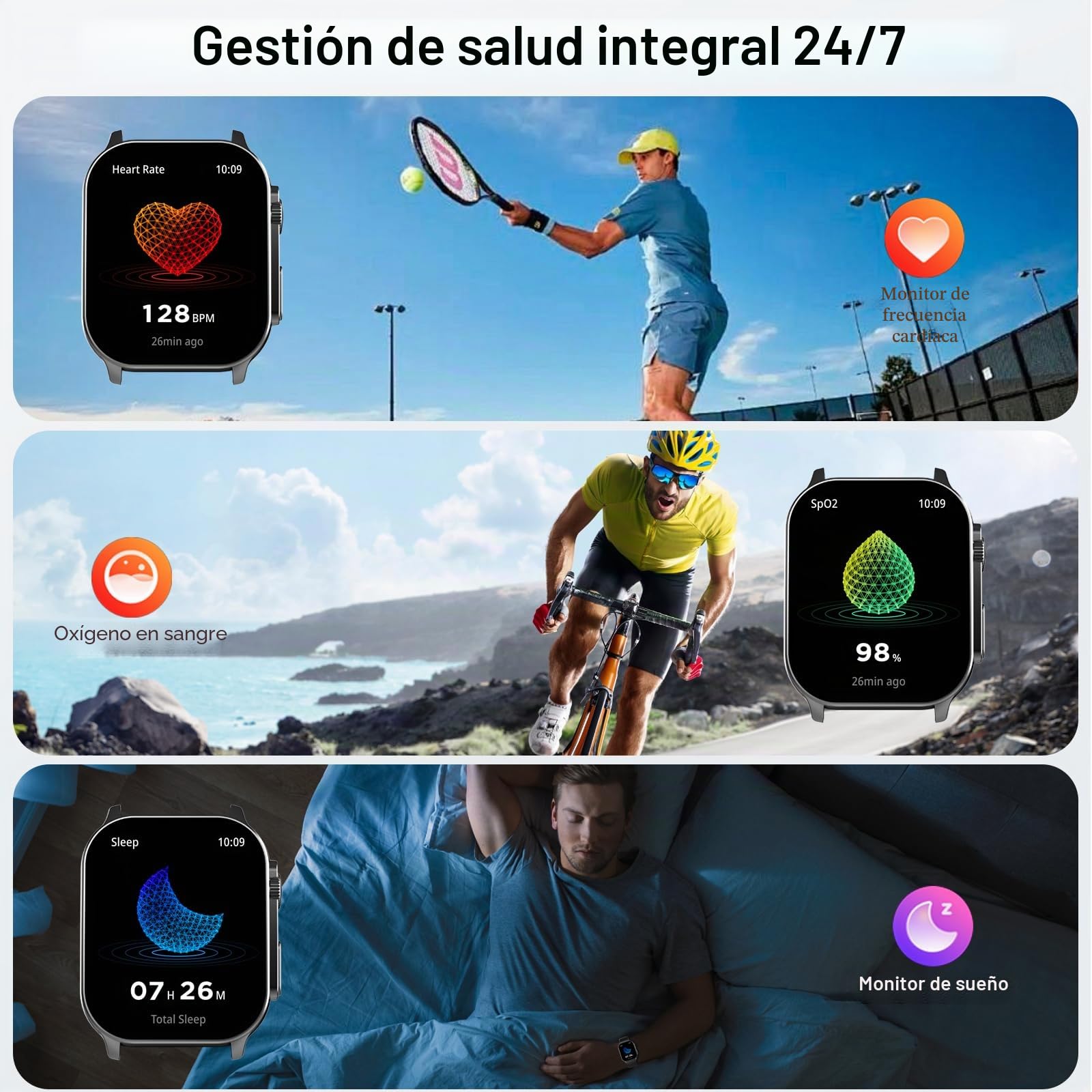 Reloj Inteligente Mujer Hombre, 2.01" Curva HD Smartwatch, Llamadas Bluetooth Smart Watch con Pulsómetro/Monitor de Sueño/Podómetro, 110+ Modos Deportivos, IP68 Pulsera Actividad para Android iOS