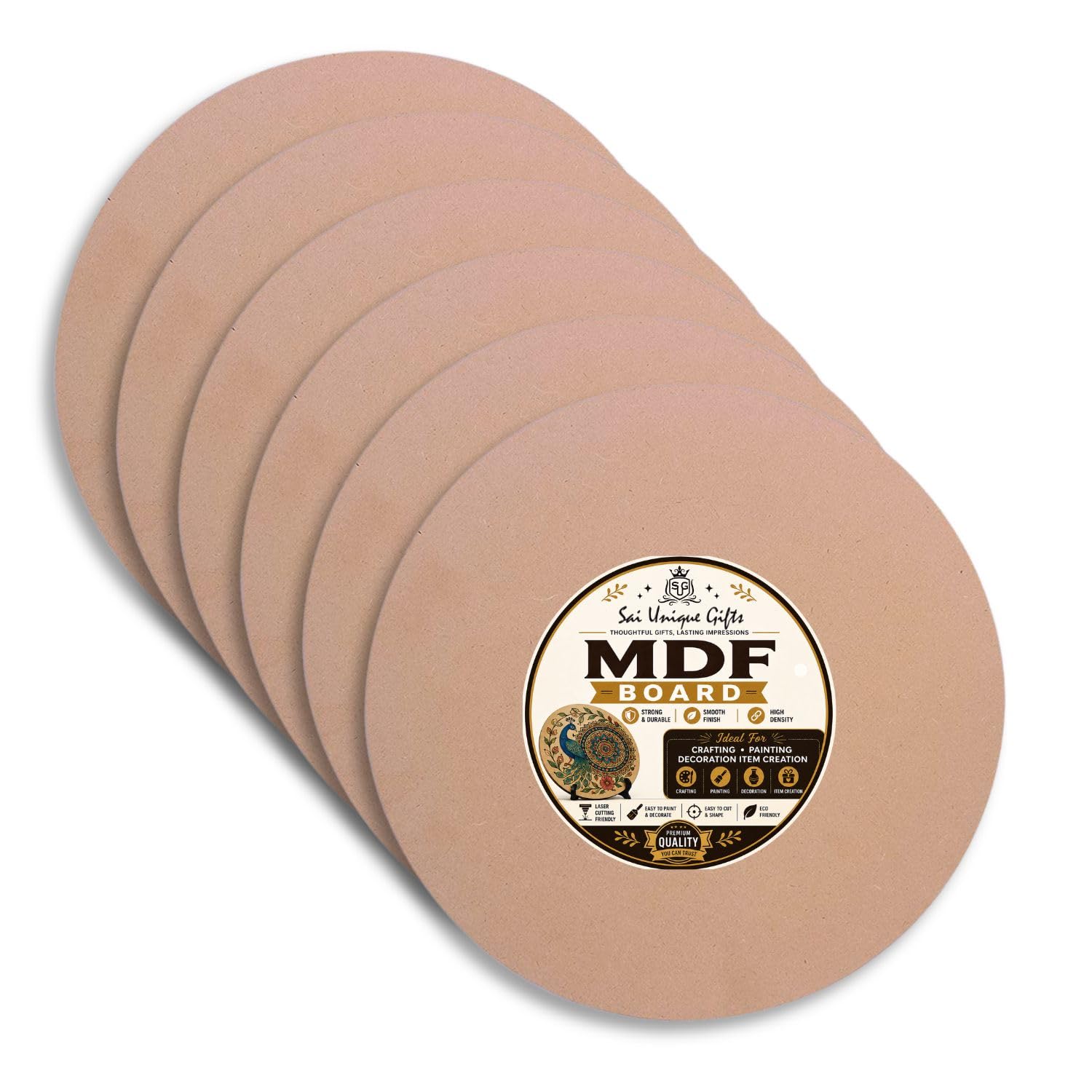 Round MDF Board for Painting & Crafting (Pack of 6) | Smooth Unfinished Wooden MDF Circles for DIY Art, Mandala Painting, Resin Art, Wall Decor & Home Decoration | 6 Inch-image-21