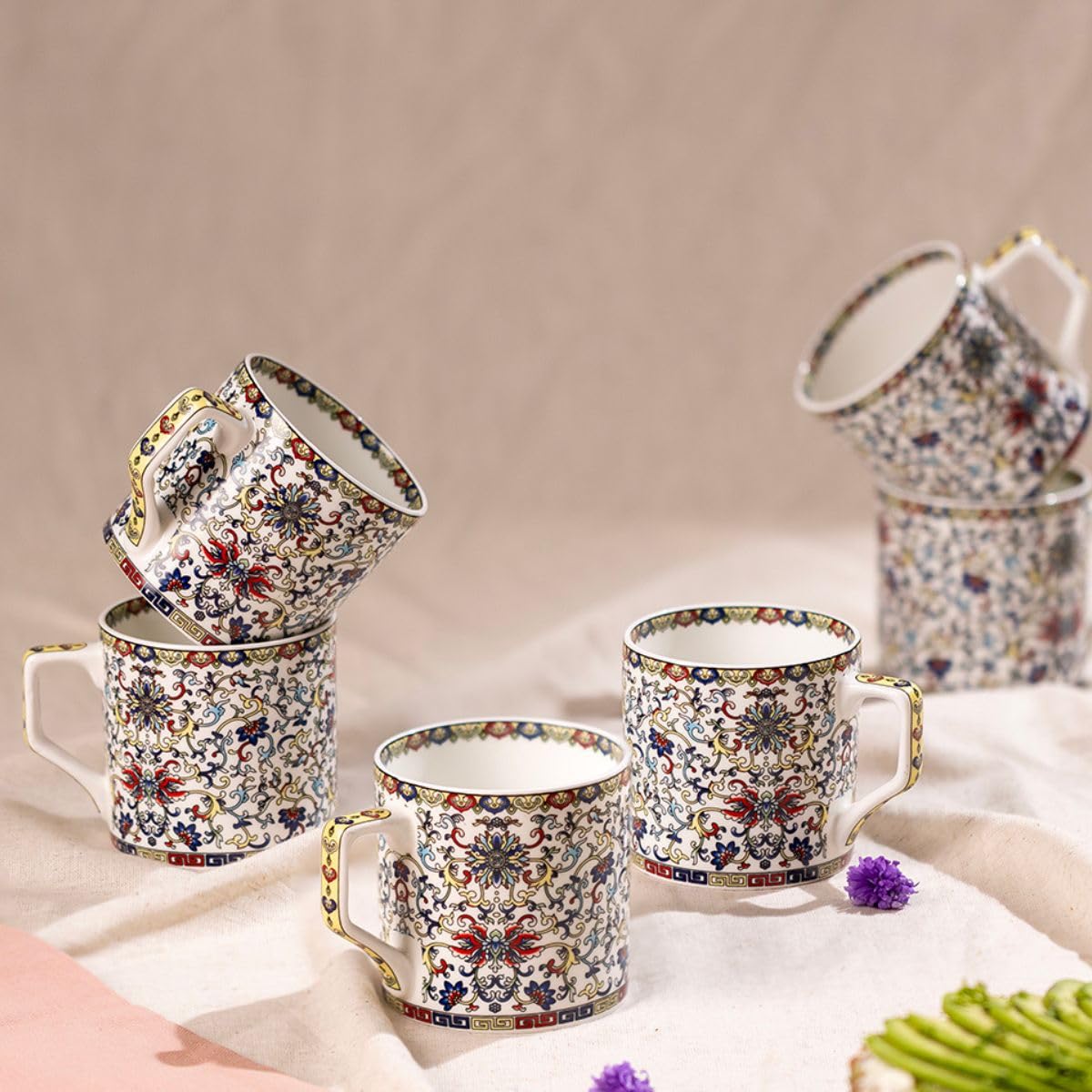 GOLDEN QUEEN'S Handcrafted Floral Tea Cups - Set of 6 | Perfect for Daily Use, Elevate Your Tea and Coffee Experience - Himalayan Flora-image-13