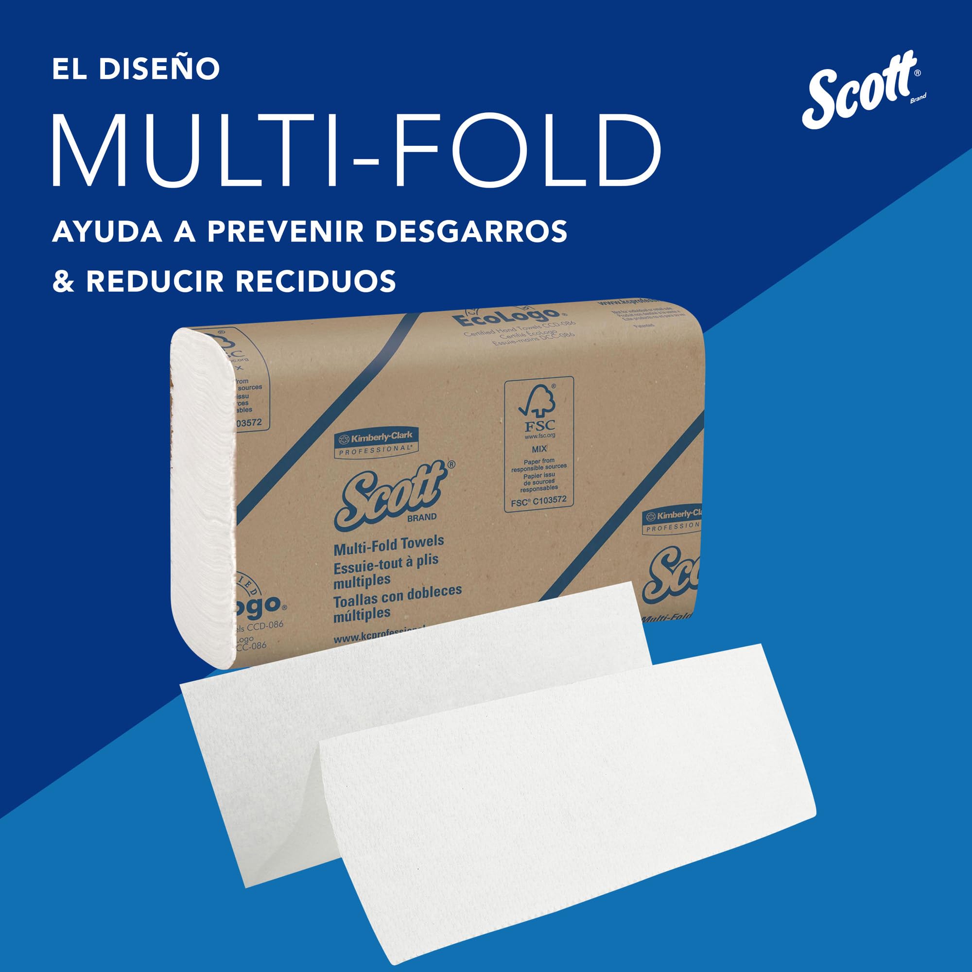 Scott Multifold Toallas de Mano 1804, Intercaladas, Tecnología Absorbente, 16 Paquetes x 250 Hojas (4.000 total)
