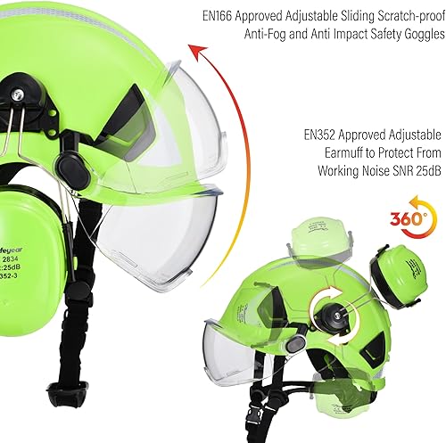 Miniatura 2 de SAFEYEAR Casco de seguridad de motosierra estilo gorra con suspensión de trinquete de 4 puntos para mujeres y hombres con orejeras ajustables y