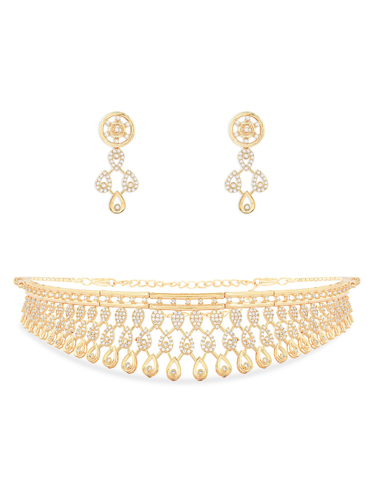 ZAVERI PEARLS Gold Tone Dazzling Cubic Zirconia Choker Necklace & Earring Set For Women-ZPFK15419 (B0BVZS8KM5) Amazon Price History, Amazon Price Tracker