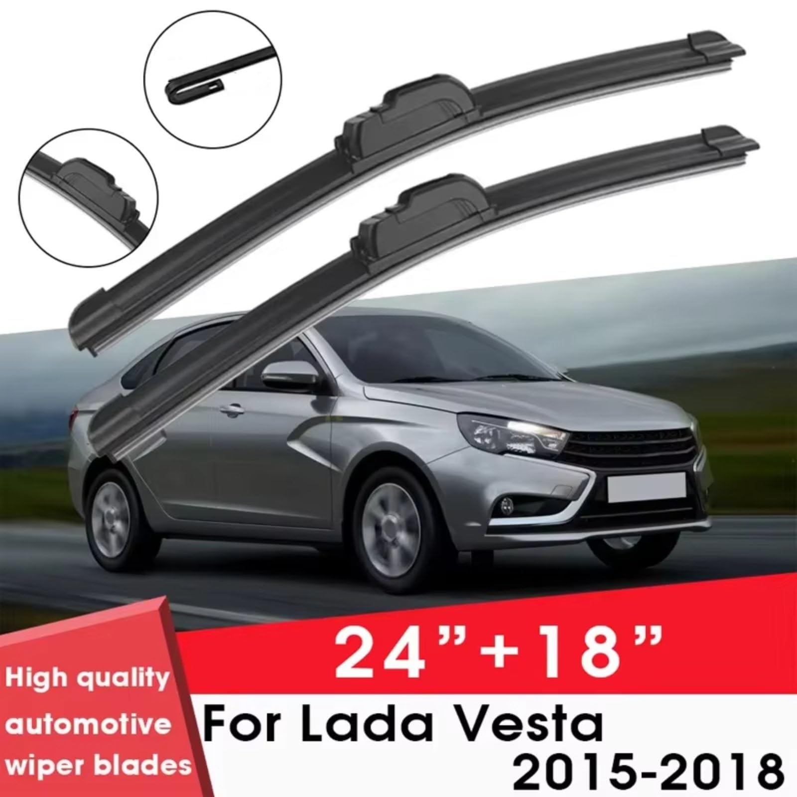 Kit Tergicristallo Compatibile Con Lada Per Vesta 2015 2016 2017 2018 24"+18" Tergicristalli Per Auto Tergicristalli Anteriori In Gomma Per Parabrezza