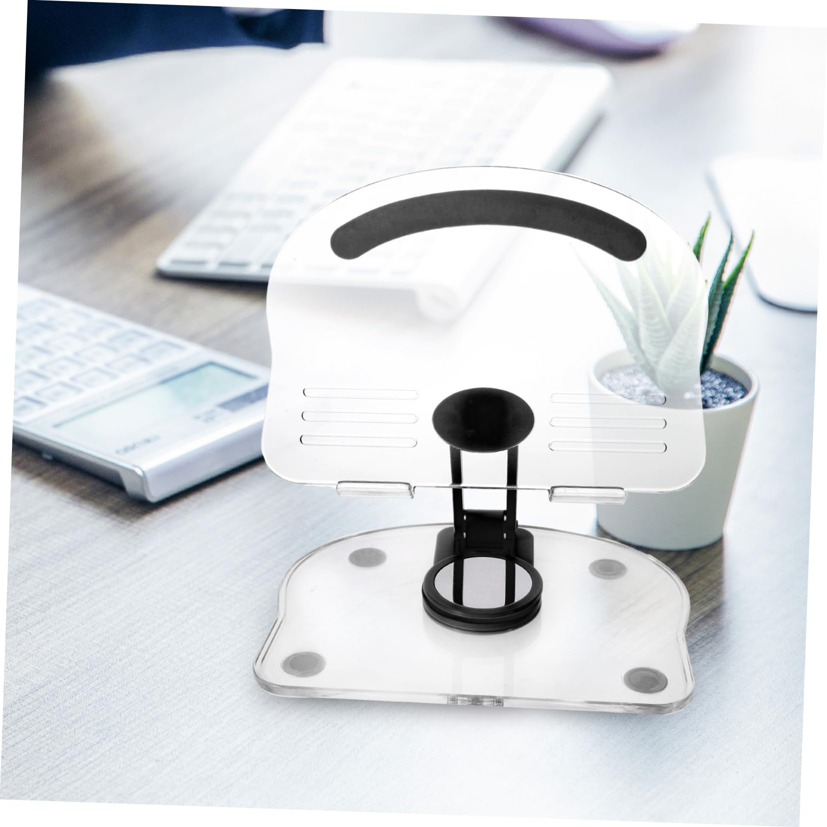 UKCOCO Soporte Giratorio para Tablet de Acrílico Negro Plegable y Práctico para Escritorio, Base Ajustable Adecuado para Tabletas y Dispositivos Hogar