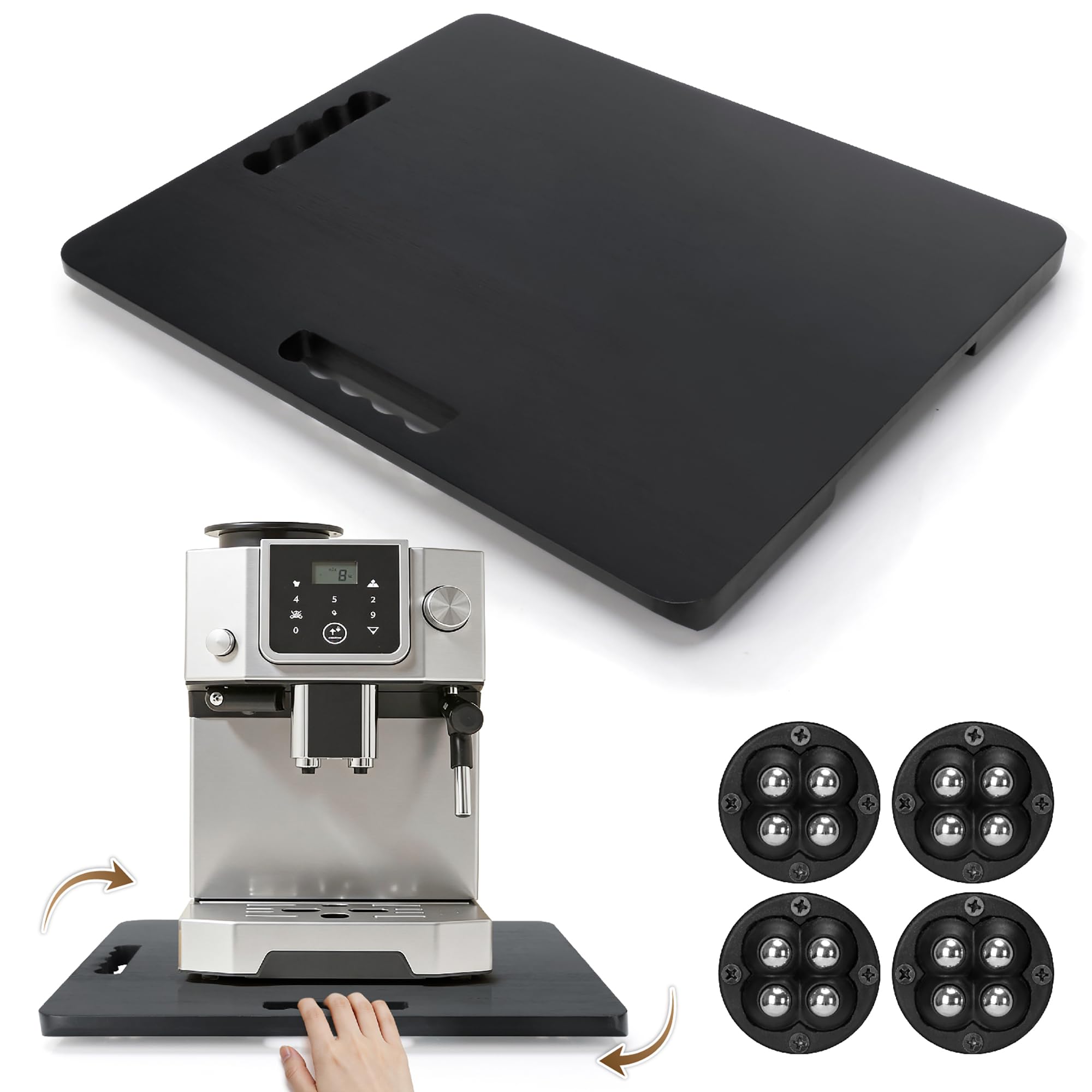 Thalomely Black Bamboo Appliance Slider, 360° Countertop Appliance Rolling Tray