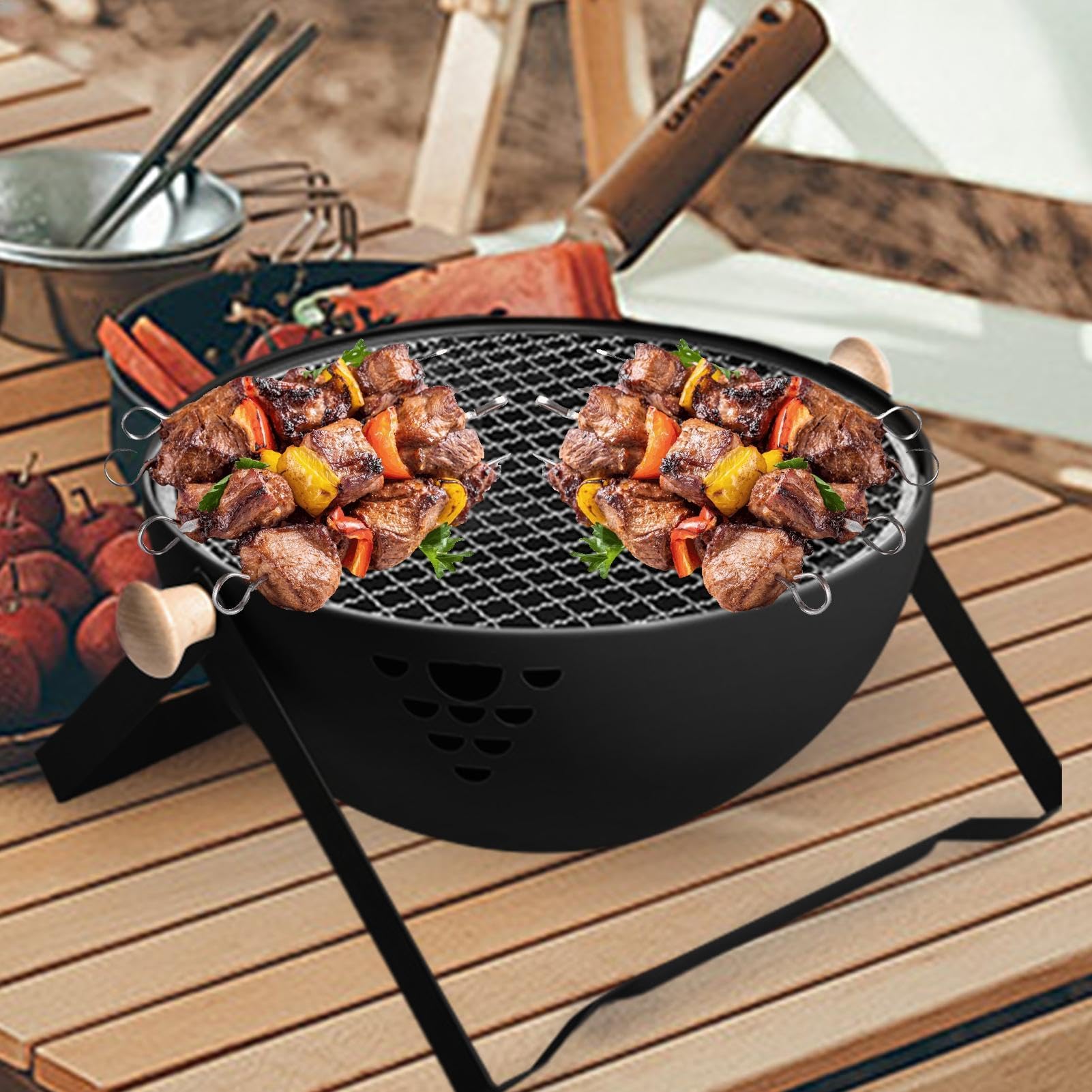 Griglia Barbecue a Carbone Fornello Pieghievole Portatile Resistente Al | con Maniglia Anti-Scalfo per Grigliate di Carne per Esterno Tavolo Giardino Campeggio Viaggio Picnic Carne Saltata
