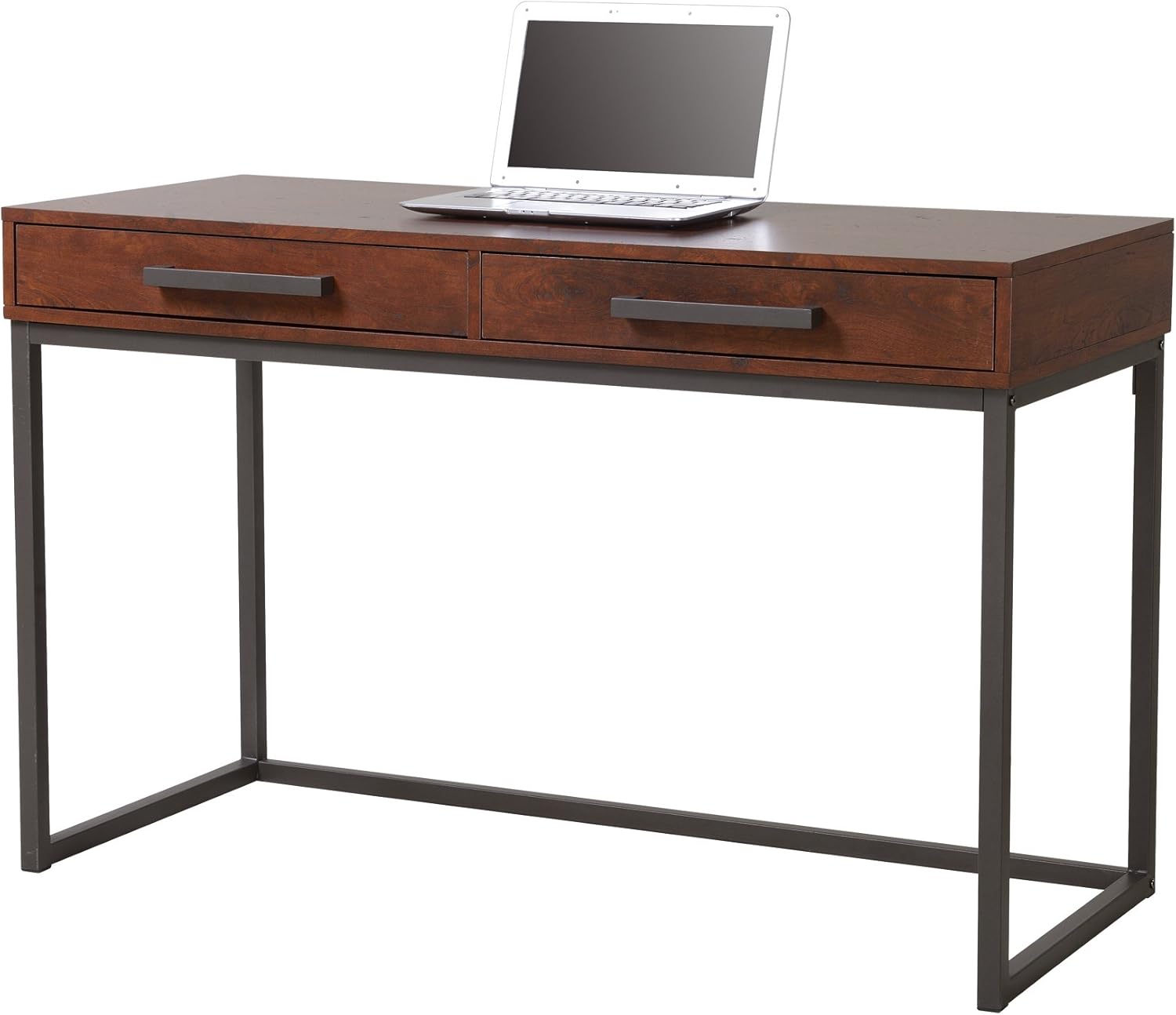 Transitional Dual-Drawer Home Office Desk in Black/Brown