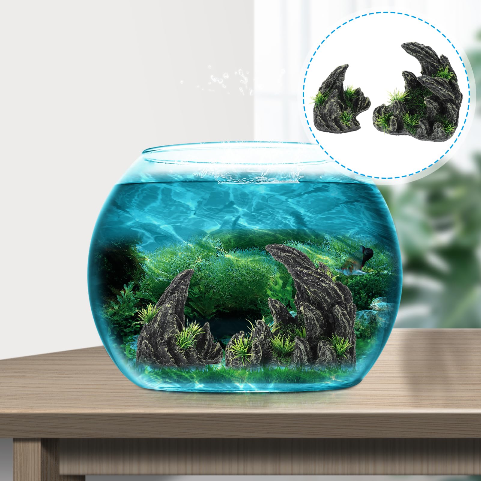 YARNOW 1 Juego Adornos Largo neón Paisaje Tanque petg casa Home House acuarios decoración pecera rocalla Decorativa Valle de simulación rocalla submarina Adorno de rocalla Resina