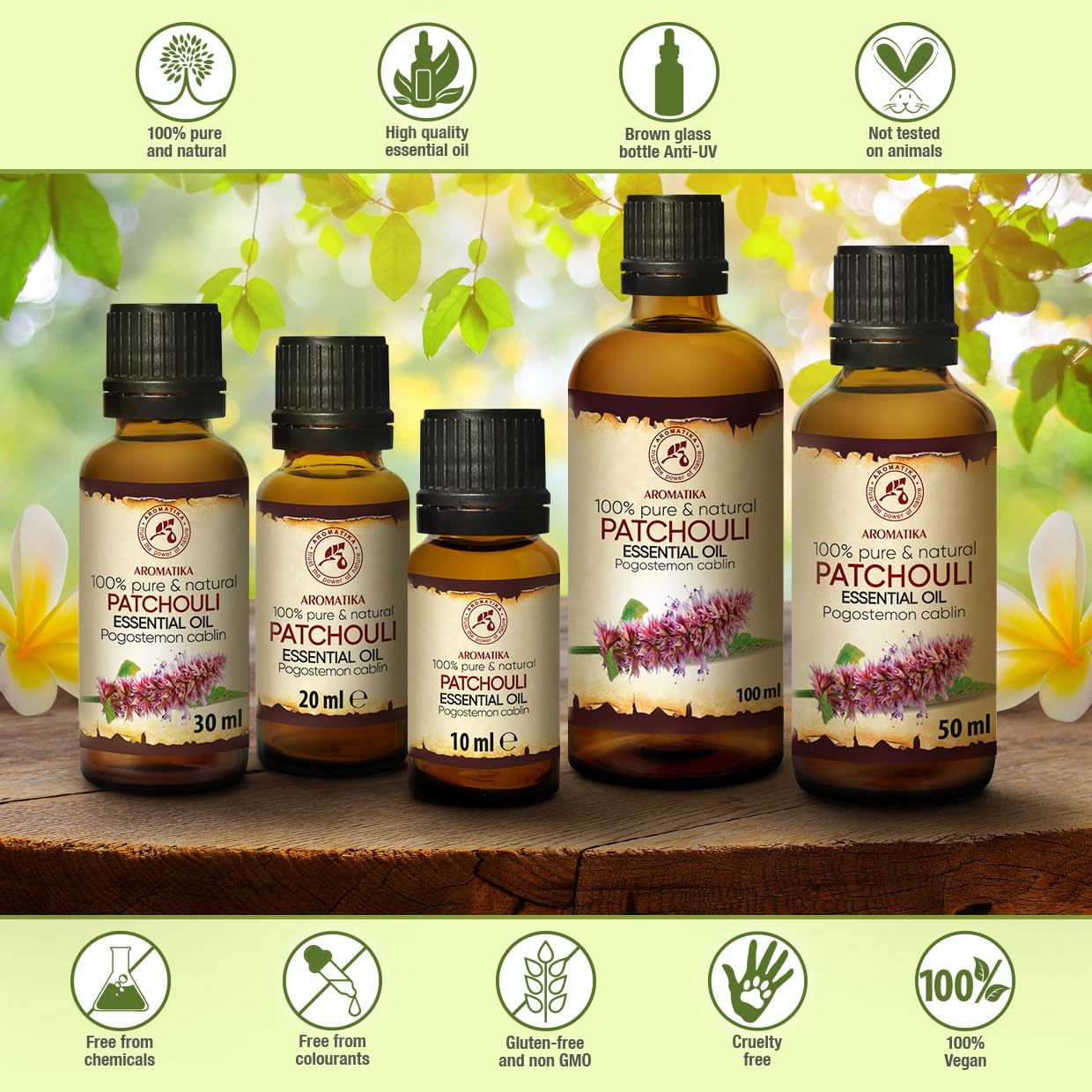 Ätherisches Patchouliöl 500ml - Pogostemon Cablin - Patschuliöl Naturrein - Aromaöl aus der Glasflasche für Aromatherapie in Diffusers und Duftlampen - Patchouli Öl für Duftkerzen und Seifen