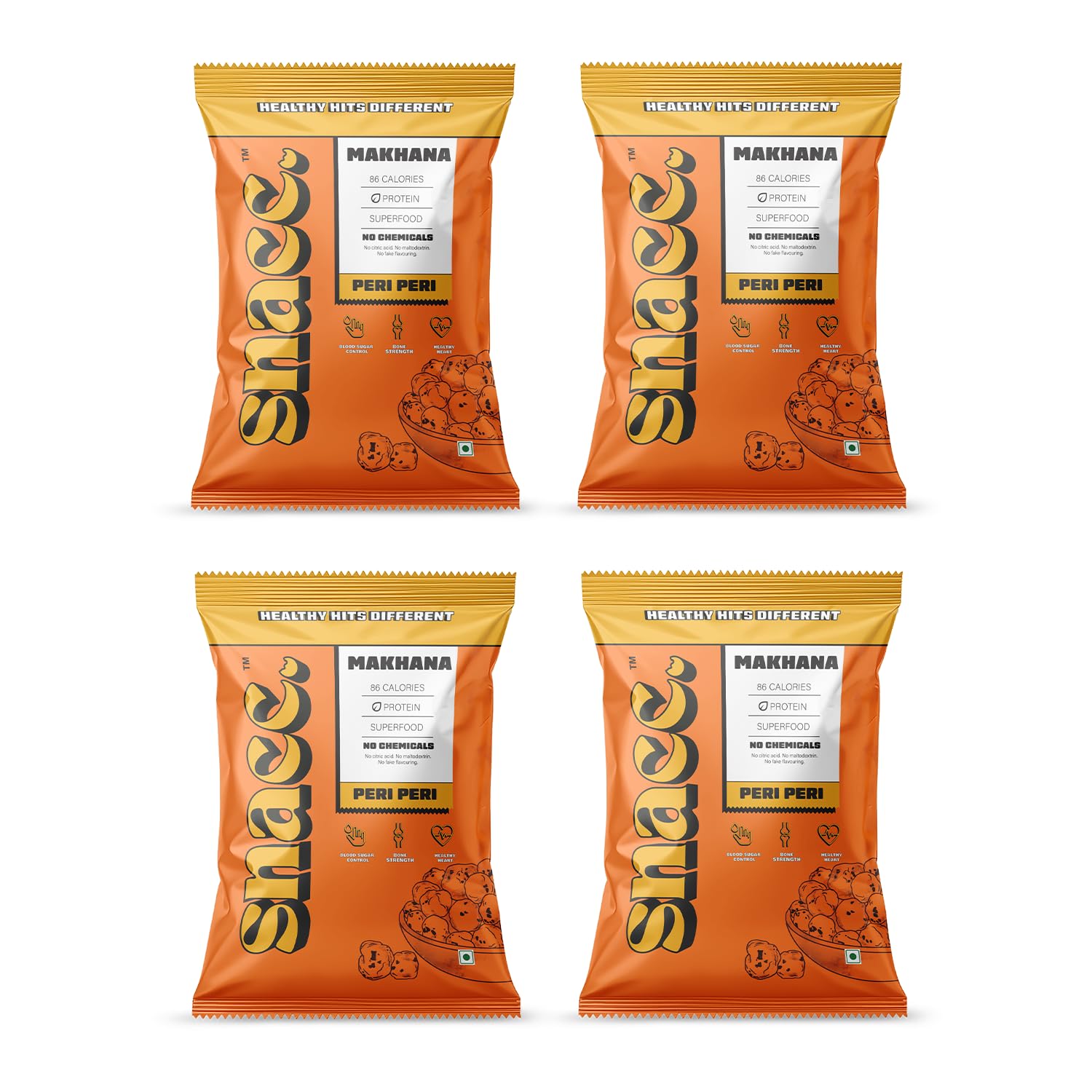 Snacc Makhana, Spicy Roasted Fox Nuts, Protein Rich, Gluten Free, MSG Free, Zero Trans Fat, Zero Sugar, Low Calorie 18 g small pocket (Pack of 4, Peri peri)-image-21