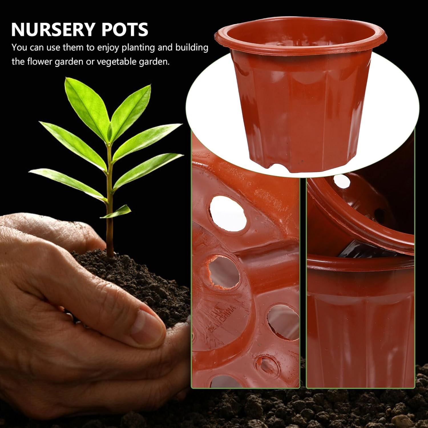 LIOOBO 25pcs Red Plastic Nursery Planter Pots, 12-Sided High-Edge Garden Flower Containers for Seedlings and Outdoor Planting